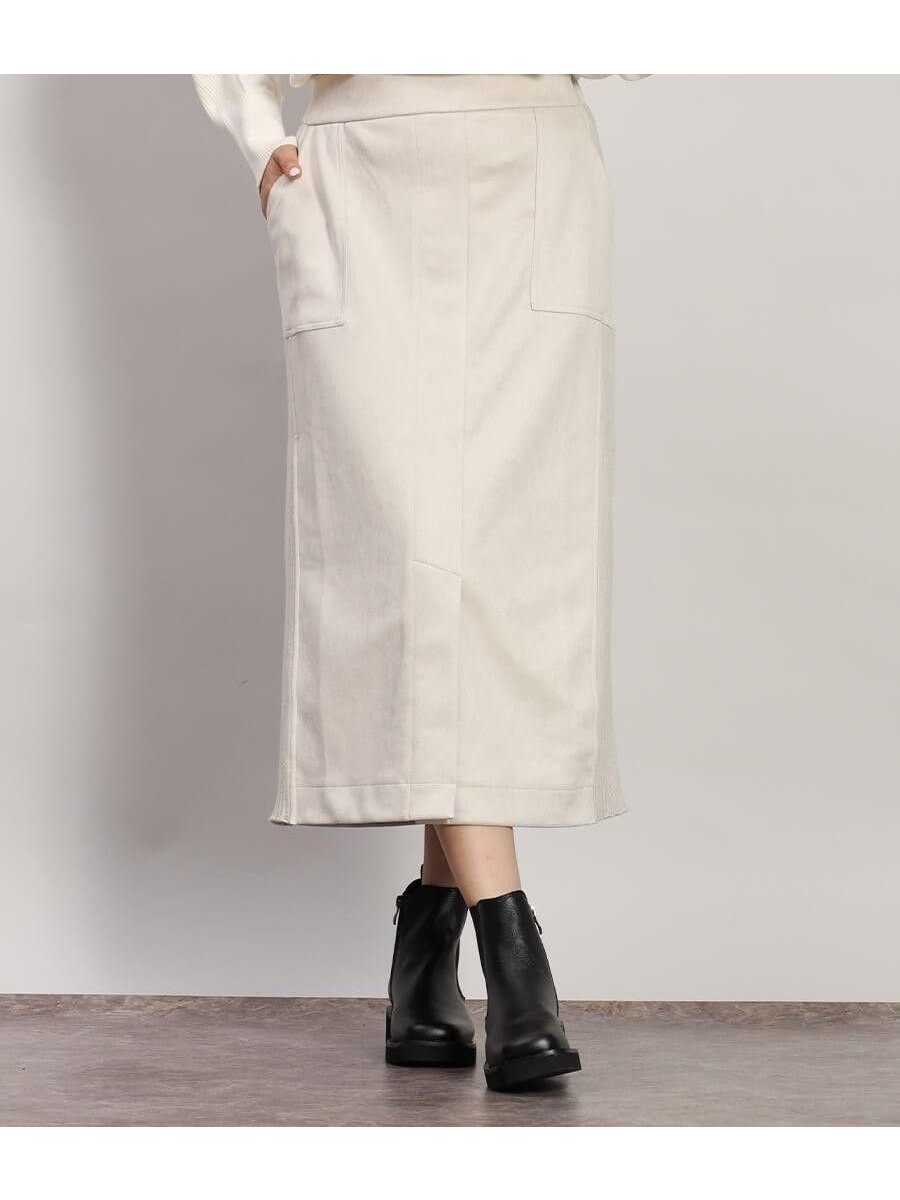 【ラシュッド/LASUD】のフェイクスエード×リブIラインスカート インテリア・キッズ・メンズ・レディースファッション・服の通販 founy(ファニー) 　ファッション　Fashion　レディースファッション　Fashion for Women　スカート　Skirts　スリット　Slit, Slit Detail　フロント　Front, Front Design　ベージュ系|ID: prp329100004778496 ipo3291000000034652585