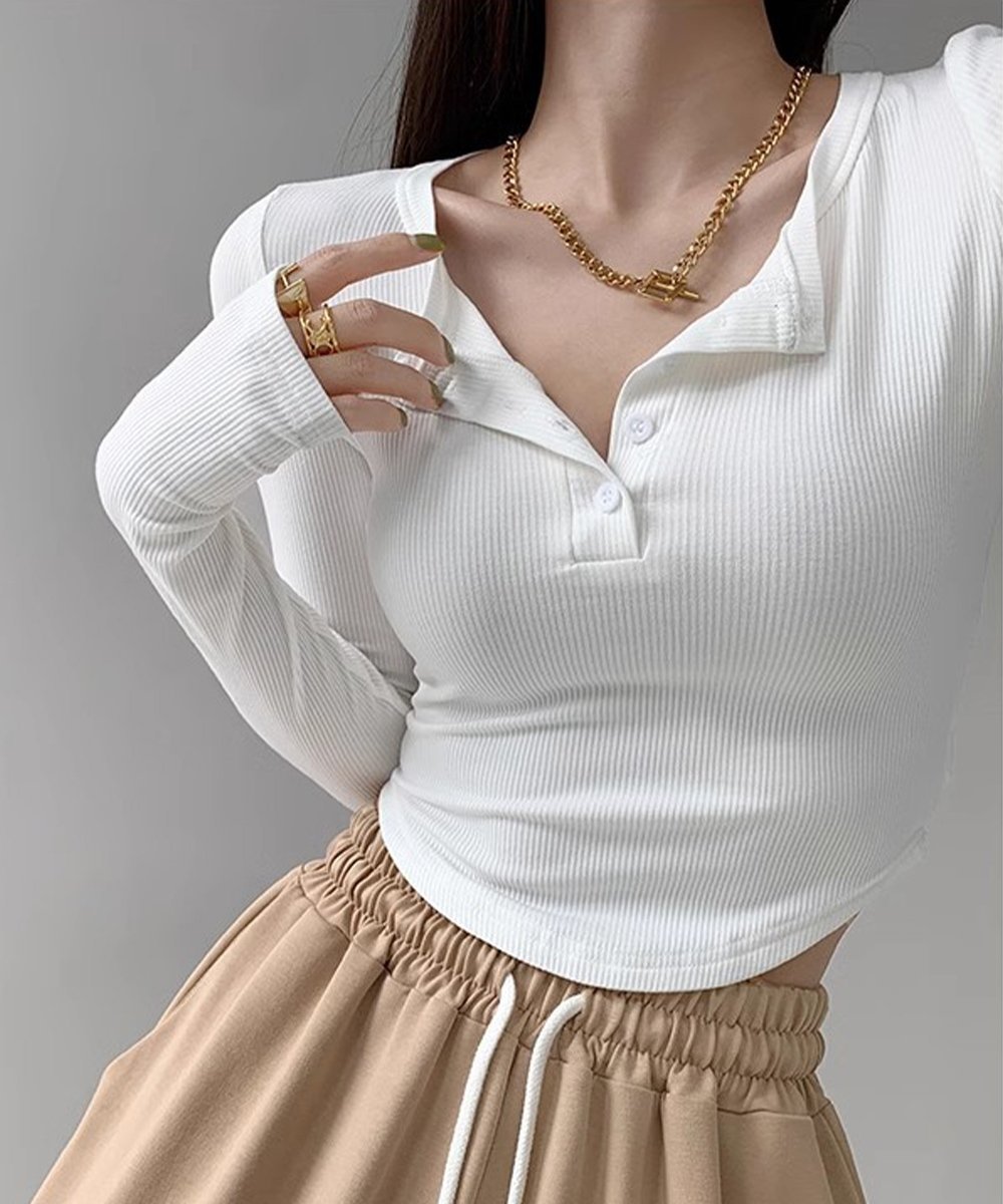 【ミニミニストア/miniministore】の長袖Tシャツ レディース ボタン 無地 インテリア・キッズ・メンズ・レディースファッション・服の通販 founy(ファニー) ファッション Fashion レディースファッション Fashion for Women トップス・カットソー Cut & Sew Tops シャツ・ブラウス・オフィスカジュアル Elegant Blouses & Button-Ups ロングTシャツ・Tシャツ Longline T-Shirts & Tees シンプル Simple, Minimal スラックス Slacks, Dress Pants スリム Slim, Slim Fit デコルテ Décolleté, Neckline デニム Denim, Jeans Material トレンド Trend, Trending Now フィット Fit, Slim Fit フェミニン Feminine, Girly 無地 Plain, Solid Color 秋 Autumn 長袖 Long Sleeve, Full Sleeve ホワイト|ID: prp329100004778540 ipo3291000000034652990
