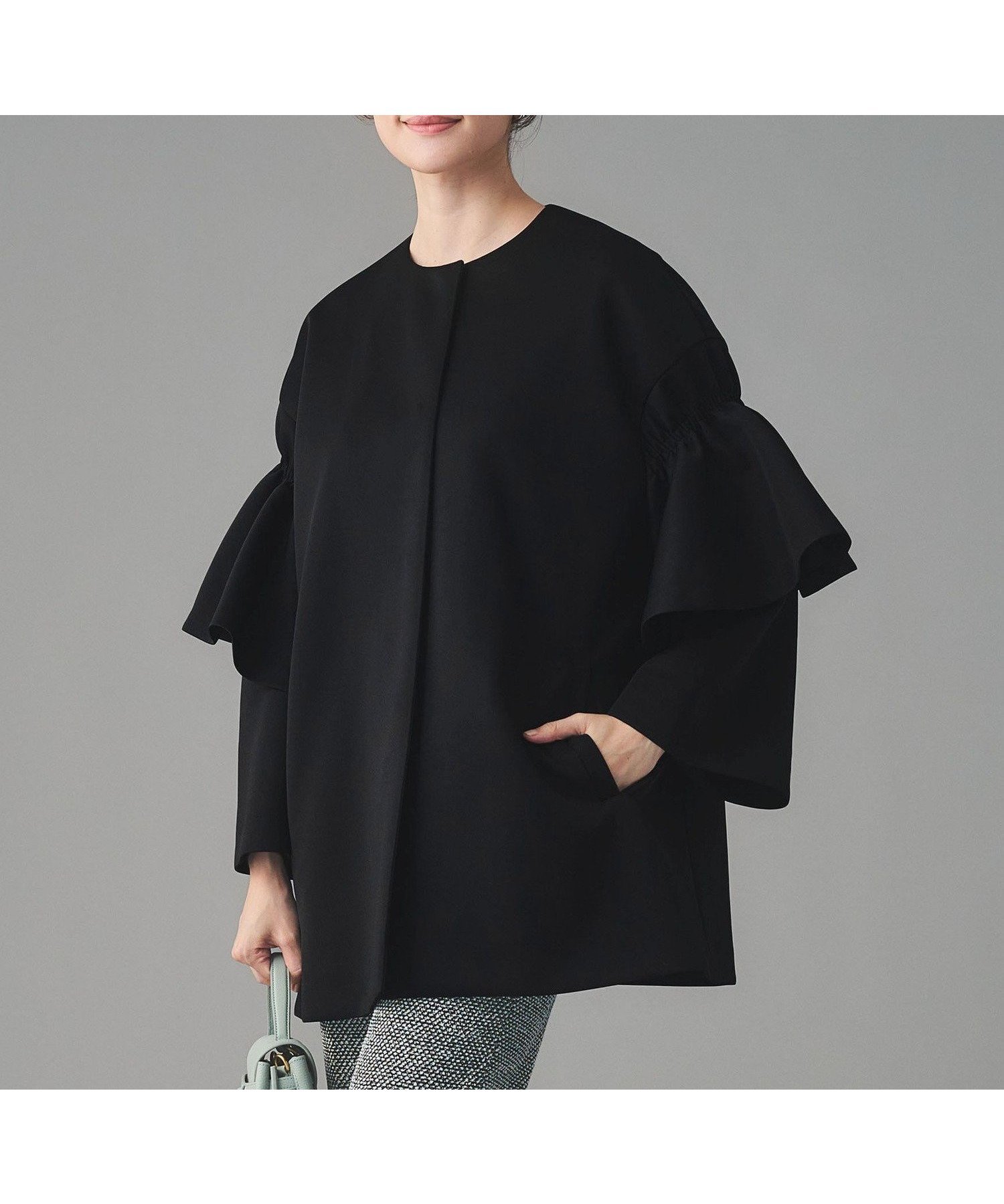 【ユナイテッドアローズ/UNITED ARROWS】のSPONGY フレアスリーブ コート インテリア・キッズ・メンズ・レディースファッション・服の通販 founy(ファニー) 　ファッション　Fashion　レディースファッション　Fashion for Women　アウター　Coat / Outerwear Collection　コート・ロングコート・ピーコート　Long Coats, Peacoats & More　ギャザー　Gathered, Ruffled　コンシャス　Conscious, Bodycon　ジャケット　Jacket, Outerwear　スポーツ　Sports, Activewear　スリーブ　Sleeve, Long Sleeve / Short Sleeve　タイトスカート　Pencil Skirt, Tight Skirt　フリル　Frill, Ruffle　フレア　Flare, Flared　ベスト　Vest, Waistcoat　ペプラム　Peplum, Flared Hem　ラグジュアリー　Luxury, Elegant　ワイド　Wide, Wide Fit　セレモニー　Ceremony　BLACK|ID: prp329100004778583 ipo3291000000034985342