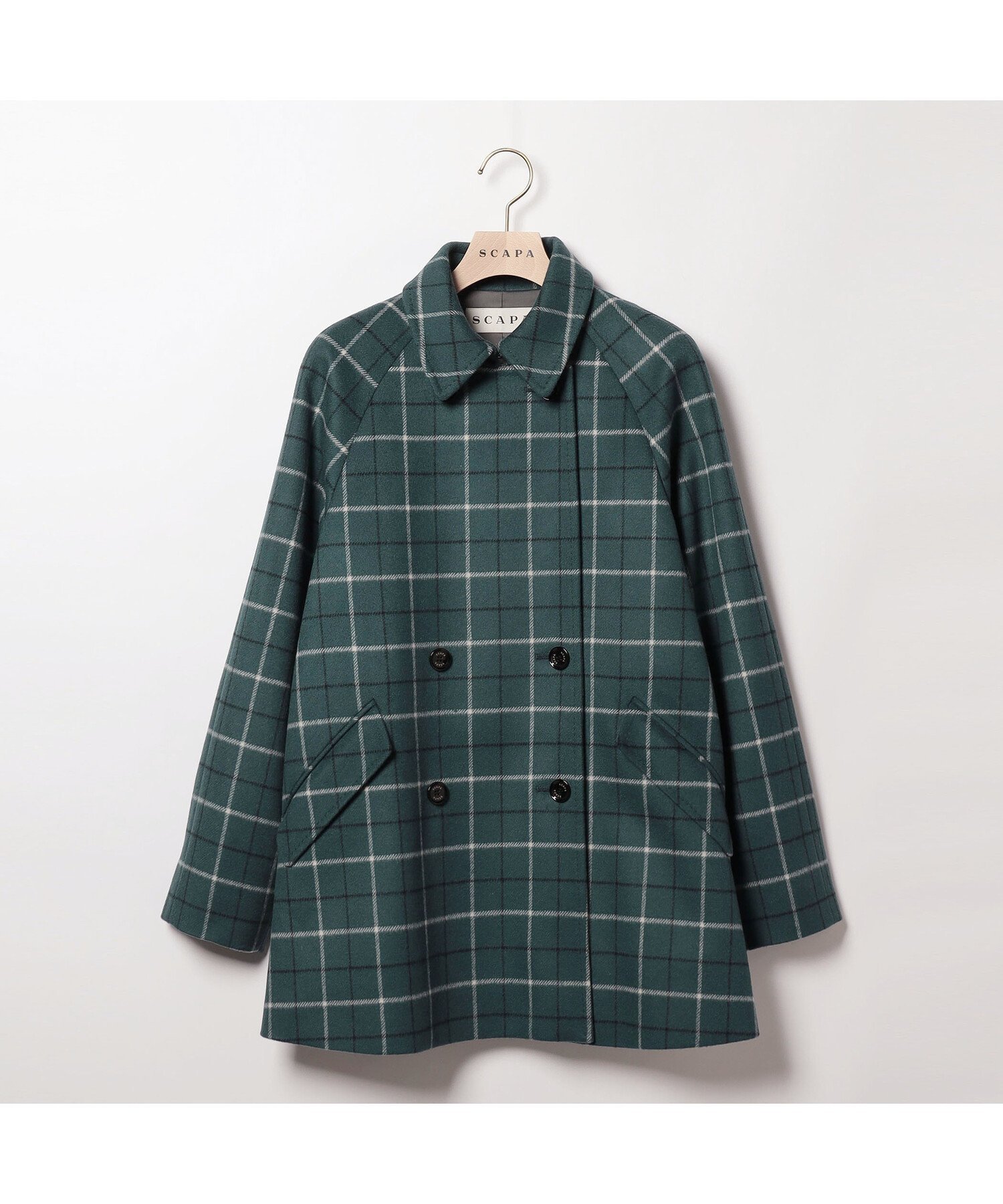 【スキャパ/SCAPA】のウールチェックコート インテリア・キッズ・メンズ・レディースファッション・服の通販 founy(ファニー) 　ファッション　Fashion　レディースファッション　Fashion for Women　アウター　Coat / Outerwear Collection　コート・ロングコート・ピーコート　Long Coats, Peacoats & More　スタイリッシュ　Stylish, Fashionable　チェック　Check, Plaid, Tartan　フラップ　Flap, Flap Pocket　ポケット　Pocket, Pocket Detail　A/W・秋冬　Autumn/Winter　グリーン×チェック|ID: prp329100004778623 ipo3291000000034654143