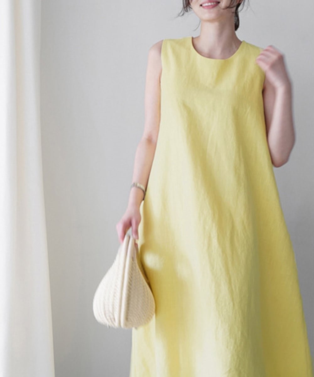 【ミニミニストア/miniministore】のリネンワンピース ノースリーブ 韓国風夏 インテリア・キッズ・メンズ・レディースファッション・服の通販 founy(ファニー) 　ファッション　Fashion　レディースファッション　Fashion for Women　ワンピース　Dresses　おすすめ　Recommended / Our Picks　イエロー　Yellow　カーディガン　Cardigan, Knitwear　ノースリーブ　Sleeveless, No-Sleeve　フェミニン　Feminine, Girly　リネン　Linen, Linen Fabric　夏　Summer　無地　Plain, Solid Color　イエロー|ID: prp329100004778986 ipo3291000000034659213