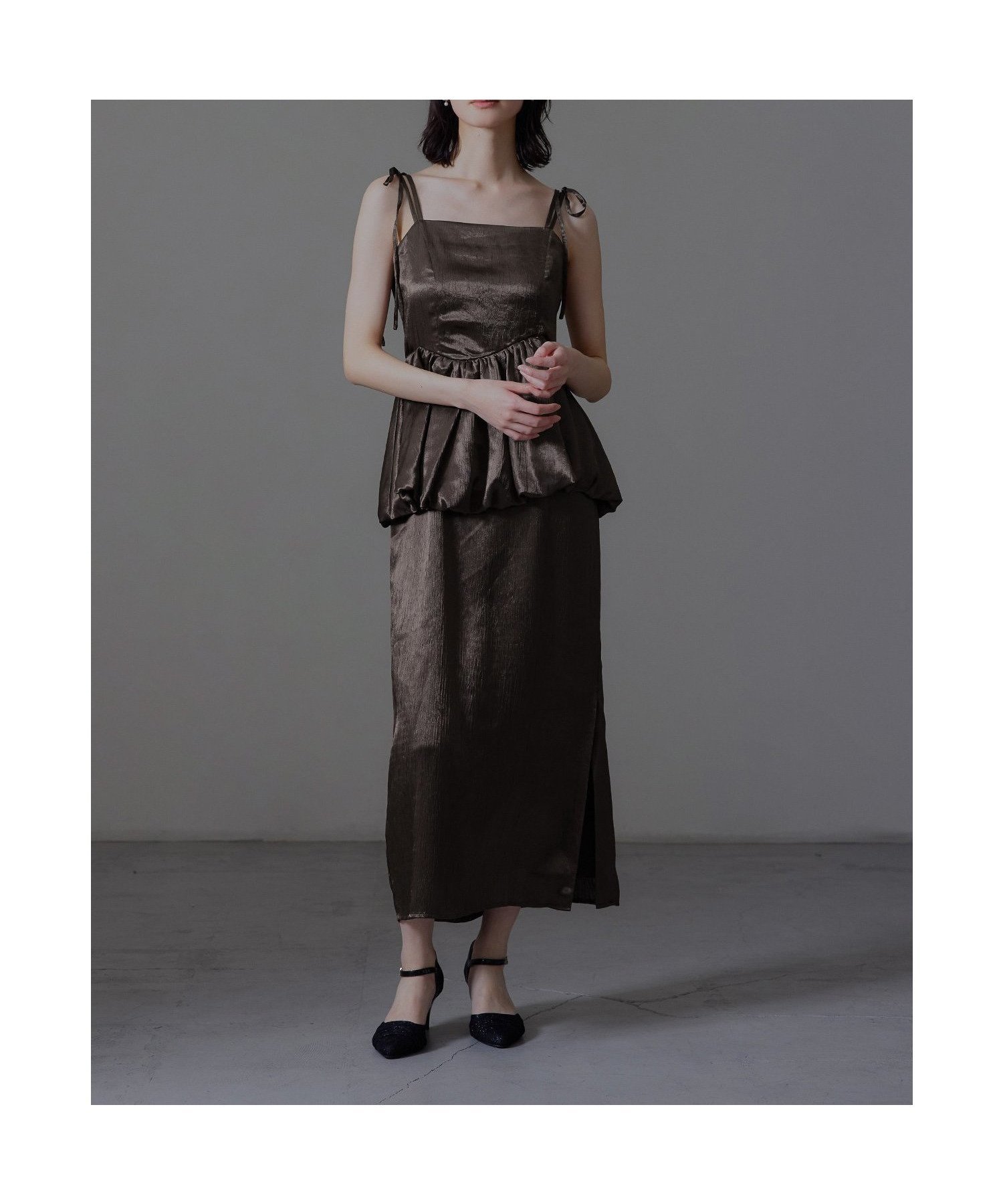 【ビーフラット/bflat】のワッシャーサテンペプラムキャミドレス パーティードレス オケージョンドレス 結婚式 人気、トレンドファッション・服の通販 founy(ファニー) 　ファッション　Fashion　レディースファッション　Fashion for Women　トップス・カットソー　Cut & Sew Tops　キャミソール&ノースリーブ　Camisoles & Sleeveless Tops　ワンピース　Dresses　フォーマル・パーティードレス・結婚式用ドレス　Elegant & Casual Dresses　おすすめ　Recommended / Our Picks　オケージョン　Occasion Wear　ドレス　Dress, One-Piece　リボン　Ribbon, Bow　エレガント 上品　Elegant　二次会　After Party　披露宴　Wedding Reception　結婚式　Wedding　 other-1|ID: prp329100004778998 ipo3291000000034659402