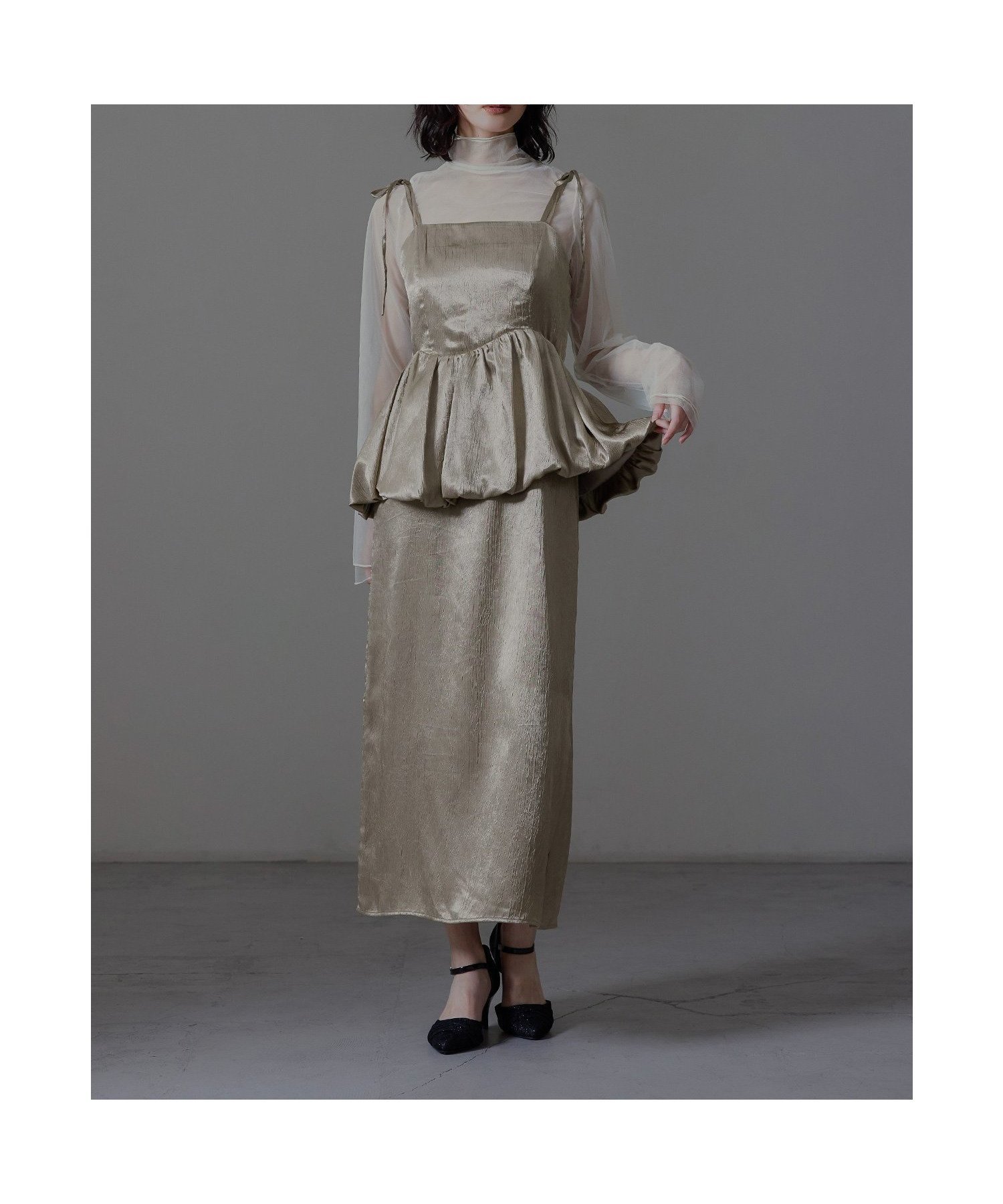 【ビーフラット/bflat】のワッシャーサテンペプラムキャミドレス パーティードレス オケージョンドレス 結婚式 インテリア・キッズ・メンズ・レディースファッション・服の通販 founy(ファニー) 　ファッション　Fashion　レディースファッション　Fashion for Women　トップス・カットソー　Cut & Sew Tops　キャミソール&ノースリーブ　Camisoles & Sleeveless Tops　ワンピース　Dresses　フォーマル・パーティードレス・結婚式用ドレス　Elegant & Casual Dresses　おすすめ　Recommended / Our Picks　オケージョン　Occasion Wear　ドレス　Dress, One-Piece　リボン　Ribbon, Bow　エレガント 上品　Elegant　二次会　After Party　披露宴　Wedding Reception　結婚式　Wedding　ベージュ|ID: prp329100004778998 ipo3291000000034659405