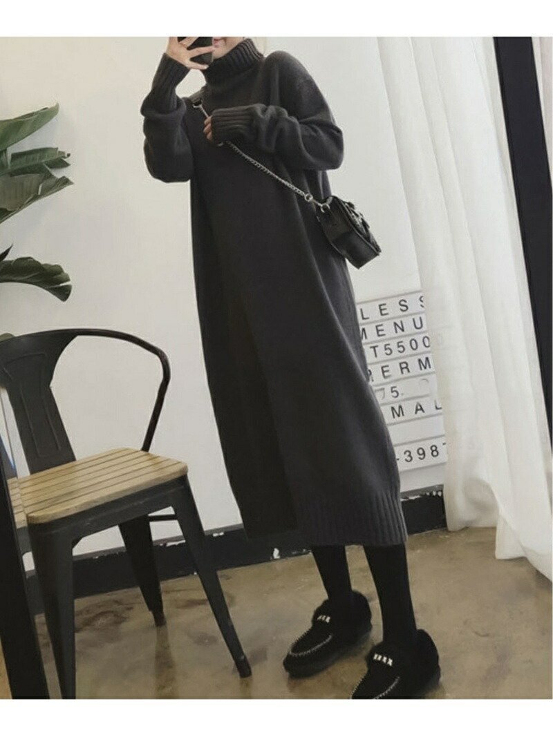 【ドゥーラドゥーラ/Doula Doula】のgirlydoll/タートルニットワンピース インテリア・キッズ・メンズ・レディースファッション・服の通販 founy(ファニー) 　ファッション　Fashion　レディースファッション　Fashion for Women　ワンピース　Dresses　ニットワンピース　Knit Dresses　タートルネック　Turtleneck, High Neck　今季　This Season, Current Season　A/W・秋冬　Autumn/Winter　ダークグレー|ID: prp329100004779005 ipo3291000000034659511