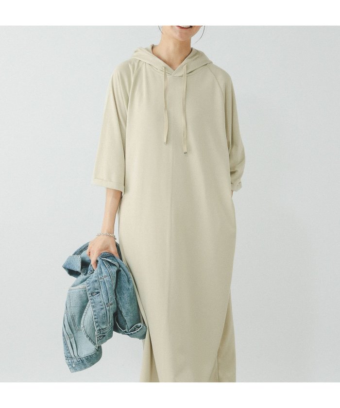 【グローバルワーク/GLOBAL WORK】の乾きやすいパーカーワンピース七分袖/319777 インテリア・キッズ・メンズ・レディースファッション・服の通販 founy(ファニー) https://founy.com/ ファッション Fashion レディースファッション Fashion for Women ワンピース Dresses おすすめ Recommended / Our Picks スリット Slit, Slit Detail デニム Denim, Jeans Material パーカー Hoodie, Parka リラックス Relax, Relaxed Fit |ID: prp329100004779007 ipo3291000000034659531