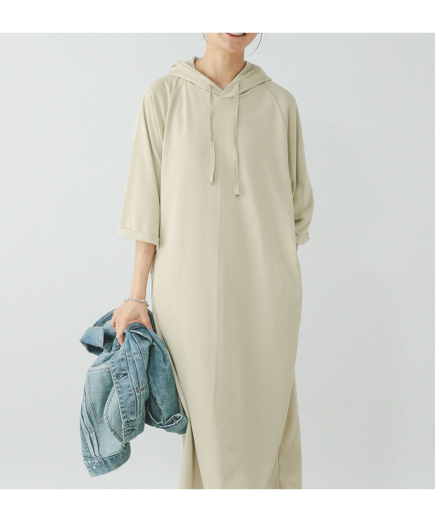 【グローバルワーク/GLOBAL WORK】の乾きやすいパーカーワンピース七分袖/319777 インテリア・キッズ・メンズ・レディースファッション・服の通販 founy(ファニー) 　ファッション　Fashion　レディースファッション　Fashion for Women　ワンピース　Dresses　おすすめ　Recommended / Our Picks　スリット　Slit, Slit Detail　デニム　Denim, Jeans Material　パーカー　Hoodie, Parka　リラックス　Relax, Relaxed Fit　イエロー63|ID: prp329100004779007 ipo3291000000034659533