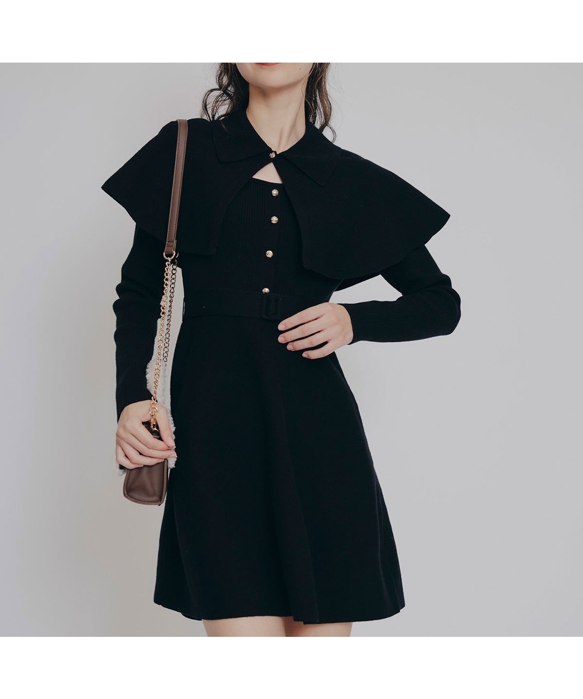 【レディアゼル/REDYAZEL】のケープSETニットフレアミニワンピース インテリア・キッズ・メンズ・レディースファッション・服の通販 founy(ファニー) 　ファッション　Fashion　レディースファッション　Fashion for Women　ワンピース　Dresses　アクセサリー　Fashion Accessories　ショルダー　Shoulder, Shoulder Strap　スクエア　Square, Square Shape　トレンド　Trend, Trending Now　フィット　Fit, Slim Fit　フレア　Flare, Flared　フロント　Front, Front Design　リボン　Ribbon, Bow　エレガント 上品　Elegant　ブラック|ID: prp329100004779010 ipo3291000000035082625