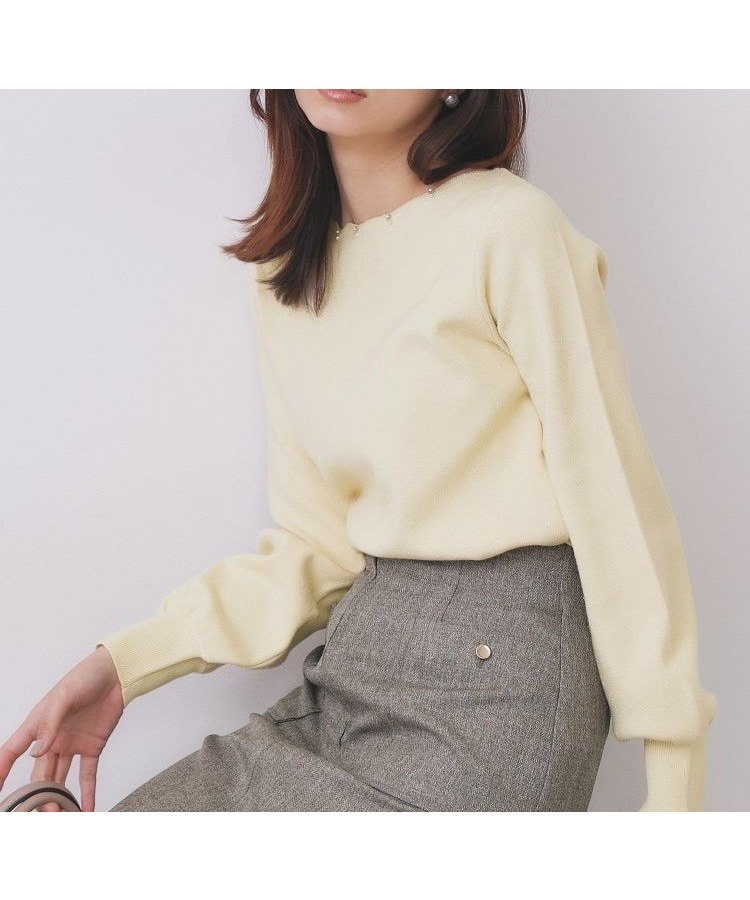 【インデックス/INDEX】のラメスカラップビジューデザインニット【洗濯機OK】《6col/S~LL》 インテリア・キッズ・メンズ・レディースファッション・服の通販 founy(ファニー) 　ファッション　Fashion　レディースファッション　Fashion for Women　トップス・カットソー　Cut & Sew Tops　ニット　Knit Tops & Sweaters　シンプル　Simple, Minimal　スカラップ　Scallop, Scalloped Edge　スマート　Smart, Elegant　スリーブ　Sleeve, Long Sleeve / Short Sleeve　ビジュー　Bijou, Jewel-like Accent　エレガント 上品　Elegant　イエロー|ID: prp329100004779031 ipo3291000000034697704