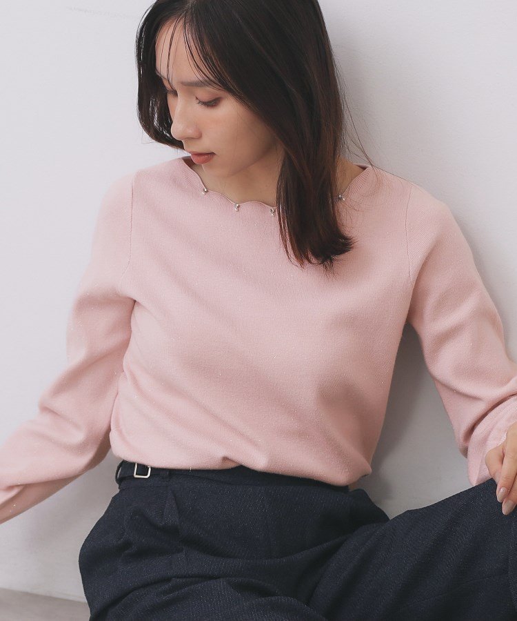 【インデックス/INDEX】のラメスカラップビジューデザインニット【洗濯機OK】《6col/S~LL》 インテリア・キッズ・メンズ・レディースファッション・服の通販 founy(ファニー) 　ファッション　Fashion　レディースファッション　Fashion for Women　トップス・カットソー　Cut & Sew Tops　ニット　Knit Tops & Sweaters　シンプル　Simple, Minimal　スカラップ　Scallop, Scalloped Edge　スマート　Smart, Elegant　スリーブ　Sleeve, Long Sleeve / Short Sleeve　ビジュー　Bijou, Jewel-like Accent　エレガント 上品　Elegant　ライトピンク|ID: prp329100004779031 ipo3291000000034697708
