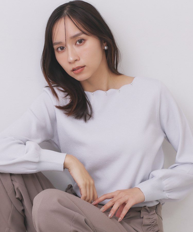 【インデックス/INDEX】のラメスカラップビジューデザインニット【洗濯機OK】《6col/S~LL》 インテリア・キッズ・メンズ・レディースファッション・服の通販 founy(ファニー) 　ファッション　Fashion　レディースファッション　Fashion for Women　トップス・カットソー　Cut & Sew Tops　ニット　Knit Tops & Sweaters　シンプル　Simple, Minimal　スカラップ　Scallop, Scalloped Edge　スマート　Smart, Elegant　スリーブ　Sleeve, Long Sleeve / Short Sleeve　ビジュー　Bijou, Jewel-like Accent　エレガント 上品　Elegant　サックスブルー|ID: prp329100004779031 ipo3291000000034697710