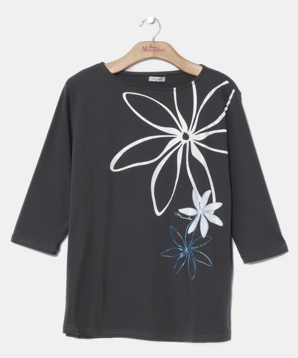 【アミナコレクション/Amina Collection】の【マウナロア】シャインティアレTシャツ(7分袖) インテリア・キッズ・メンズ・レディースファッション・服の通販 founy(ファニー) 　ファッション　Fashion　レディースファッション　Fashion for Women　トップス・カットソー　Cut & Sew Tops　シャツ・ブラウス・オフィスカジュアル　Elegant Blouses & Button-Ups　ロングTシャツ・Tシャツ　Longline T-Shirts & Tees　ストレッチ　Stretch, Stretchy Fabric　デコルテ　Décolleté, Neckline　チャコール|ID: prp329100004779036 ipo3291000000034659912