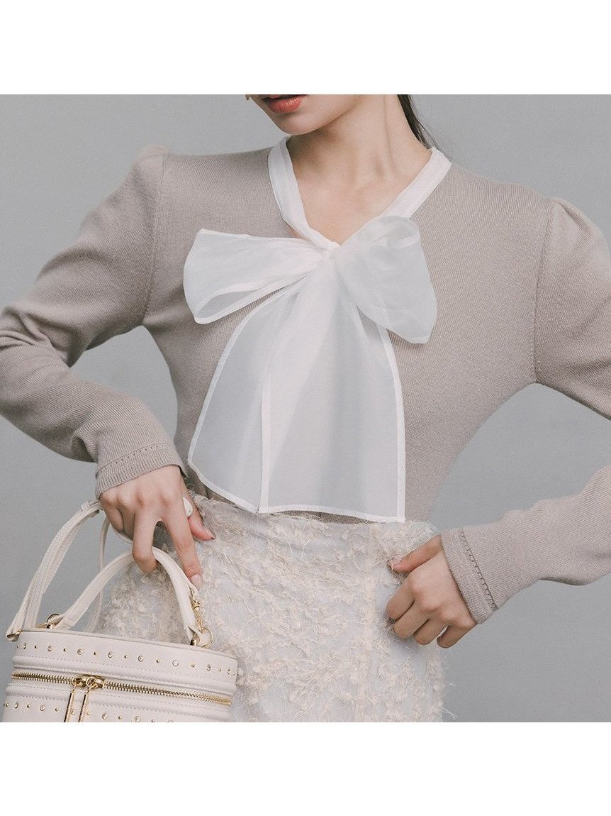 【セルフォード/CELFORD】の【ウォッシャブル】シルクブレンドボウタイニットプルオーバー インテリア・キッズ・メンズ・レディースファッション・服の通販 founy(ファニー) 　ファッション　Fashion　レディースファッション　Fashion for Women　トップス・カットソー　Cut & Sew Tops　ニット　Knit Tops & Sweaters　カジュアルプルオーバー・ニットトップス　Pullovers & Knit Tops / Casual Pullovers　おすすめ　Recommended / Our Picks　アイレット　Eyelet Lace　ウォッシャブル　Machine Washable　オーガンジー　Organza Fabric　ギャザー　Gathered, Ruffled　シルク　Silk, 100% Silk　スマート　Smart, Elegant　チャーム　Charm, Pendant　フィット　Fit, Slim Fit　メタル　Metal, Metal Parts　人気　Popular, Best Seller　今季　This Season, Current Season　BEG[037]|ID: prp329100004779052 ipo3291000000034789457