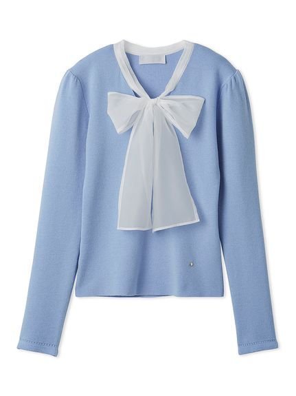 【セルフォード/CELFORD】の【ウォッシャブル】シルクブレンドボウタイニットプルオーバー インテリア・キッズ・メンズ・レディースファッション・服の通販 founy(ファニー) 　ファッション　Fashion　レディースファッション　Fashion for Women　トップス・カットソー　Cut & Sew Tops　ニット　Knit Tops & Sweaters　カジュアルプルオーバー・ニットトップス　Pullovers & Knit Tops / Casual Pullovers　おすすめ　Recommended / Our Picks　アイレット　Eyelet Lace　ウォッシャブル　Machine Washable　オーガンジー　Organza Fabric　ギャザー　Gathered, Ruffled　シルク　Silk, 100% Silk　スマート　Smart, Elegant　チャーム　Charm, Pendant　フィット　Fit, Slim Fit　メタル　Metal, Metal Parts　人気　Popular, Best Seller　今季　This Season, Current Season　SAX[083]|ID: prp329100004779052 ipo3291000000034789458