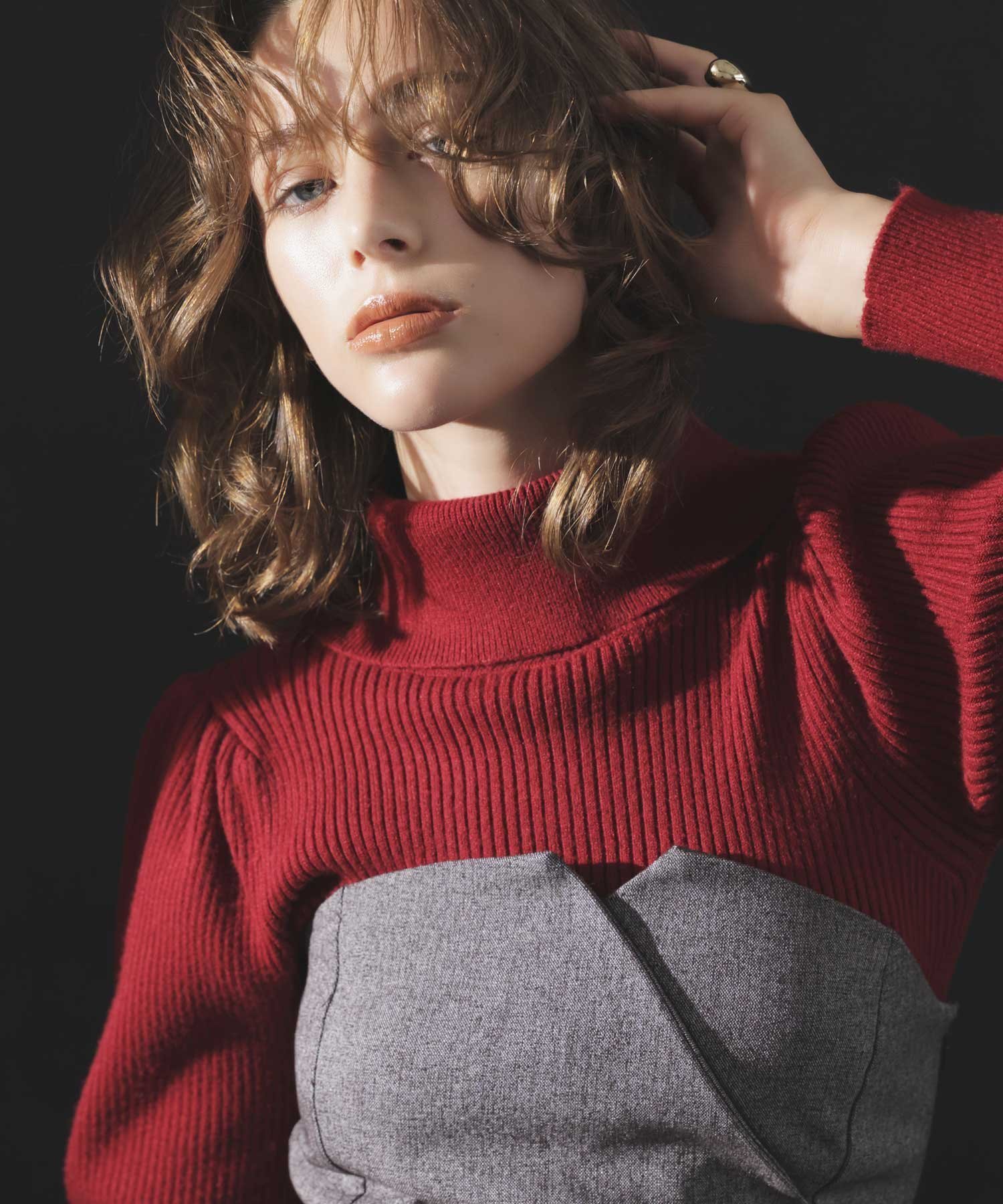 【ノエラ/Noela】のタートルネックリブニット インテリア・キッズ・メンズ・レディースファッション・服の通販 founy(ファニー) 　ファッション　Fashion　レディースファッション　Fashion for Women　トップス・カットソー　Cut & Sew Tops　ニット　Knit Tops & Sweaters　タートルネック・ハイネックトップス　Turtlenecks & High-Neck Tops　インナー　Innerwear　シンプル　Simple, Minimal　タートル　Turtleneck, Turtle Collar　ツイード　Twill, Twill Weave　ポケット　Pocket, Pocket Detail　ワイドリブ　Wide Rib, Wide Ribbed Knit　レッド|ID: prp329100004779064 ipo3291000000034660313