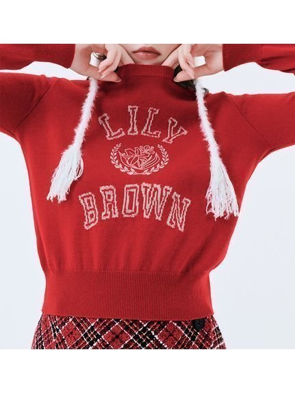 【リリーブラウン/Lily Brown】のラメジャガードロゴニットトップス インテリア・キッズ・メンズ・レディースファッション・服の通販 founy(ファニー) 　ファッション　Fashion　レディースファッション　Fashion for Women　トップス・カットソー　Cut & Sew Tops　ニット　Knit Tops & Sweaters　おすすめ　Recommended / Our Picks　なめらか　Smooth, Silky Texture　クラシカル　Classical, Vintage-Inspired　コンパクト　Compact, Small Size　スマート　Smart, Elegant　RED[046]|ID: prp329100004779113 ipo3291000000034660956