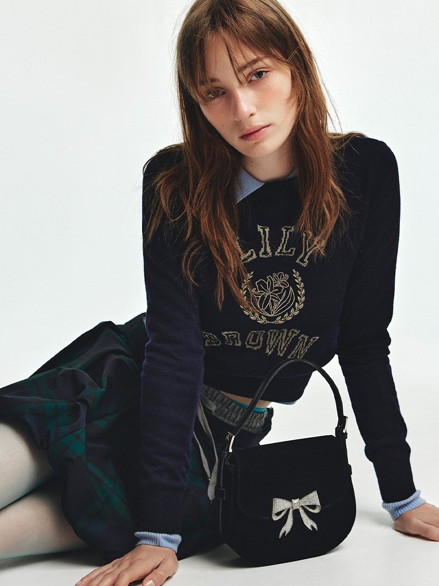 【リリーブラウン/Lily Brown】のラメジャガードロゴニットトップス インテリア・キッズ・メンズ・レディースファッション・服の通販 founy(ファニー) 　ファッション　Fashion　レディースファッション　Fashion for Women　トップス・カットソー　Cut & Sew Tops　ニット　Knit Tops & Sweaters　おすすめ　Recommended / Our Picks　なめらか　Smooth, Silky Texture　クラシカル　Classical, Vintage-Inspired　コンパクト　Compact, Small Size　スマート　Smart, Elegant　NVY[089]|ID: prp329100004779113 ipo3291000000034660958