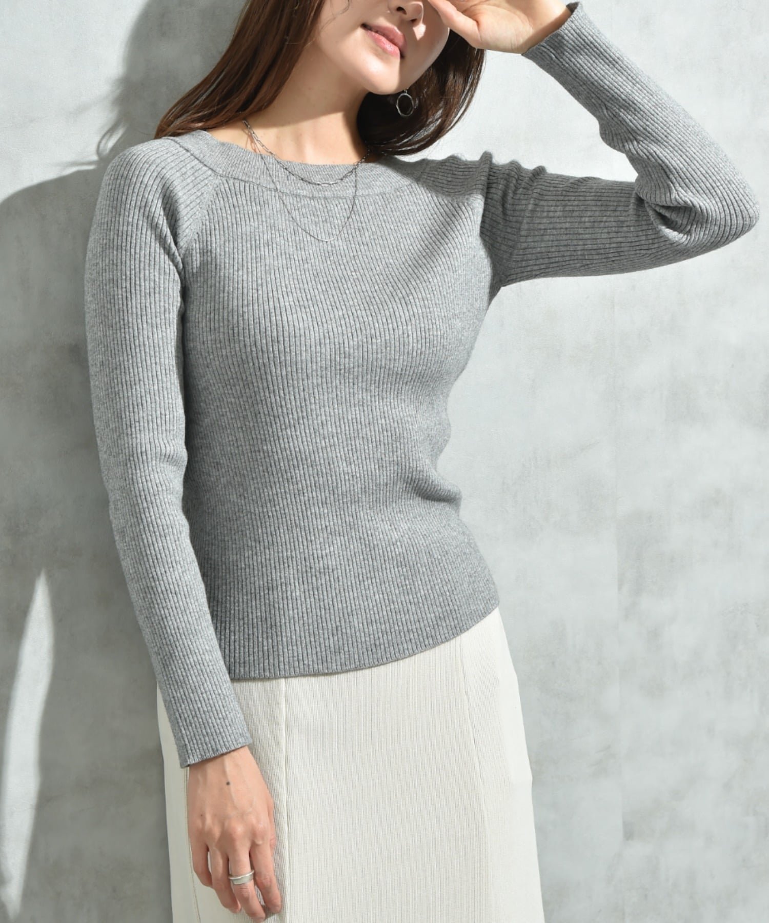 【インタープラネット/INTERPLANET】のリブボートネックオフショルプルオーバー インテリア・キッズ・メンズ・レディースファッション・服の通販 founy(ファニー) ファッション Fashion レディースファッション Fashion for Women トップス・カットソー Cut & Sew Tops カジュアルプルオーバー・ニットトップス Pullovers & Knit Tops / Casual Pullovers シンプル Simple, Minimal デニム Denim, Jeans Material フィット Fit, Slim Fit グレー|ID: prp329100004779195 ipo3291000000034661986