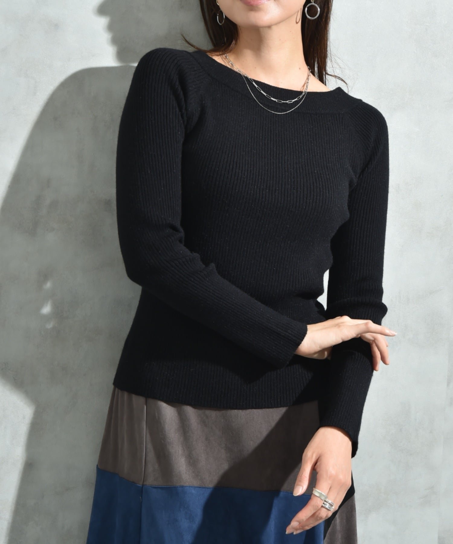 【インタープラネット/INTERPLANET】のリブボートネックオフショルプルオーバー インテリア・キッズ・メンズ・レディースファッション・服の通販 founy(ファニー) ファッション Fashion レディースファッション Fashion for Women トップス・カットソー Cut & Sew Tops カジュアルプルオーバー・ニットトップス Pullovers & Knit Tops / Casual Pullovers シンプル Simple, Minimal デニム Denim, Jeans Material フィット Fit, Slim Fit ブラック|ID: prp329100004779195 ipo3291000000034661987