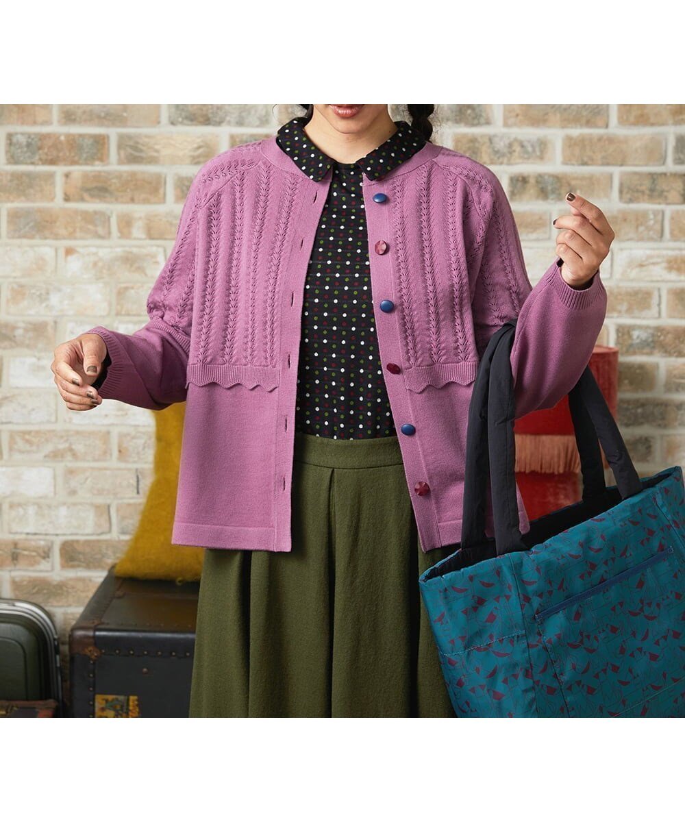 【ホコモモラ/Jocomomola】のFeston スカラップニットカーディガン インテリア・キッズ・メンズ・レディースファッション・服の通販 founy(ファニー) 　ファッション　Fashion　レディースファッション　Fashion for Women　トップス・カットソー　Cut & Sew Tops　ニット　Knit Tops & Sweaters　カーディガン・羽織り　Layered Style Cardigans　アンサンブル　Ensemble Set　春　Spring　秋　Autumn　カーディガン　Cardigan, Knitwear　スカラップ　Scallop, Scalloped Edge　透かし　Cut-Out, Lacework　ポケット　Pocket, Pocket Detail　リブニット　Rib Knit, Ribbed Knit　ワイド　Wide, Wide Fit　冬　Winter / This Winter　夏　Summer　パープル|ID: prp329100004779318 ipo3291000000034663227