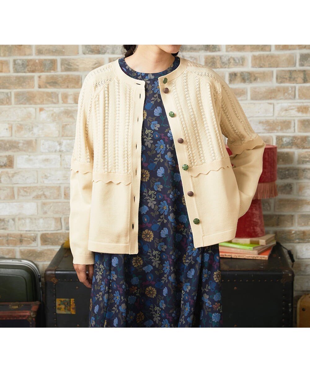 【ホコモモラ/Jocomomola】のFeston スカラップニットカーディガン インテリア・キッズ・メンズ・レディースファッション・服の通販 founy(ファニー) 　ファッション　Fashion　レディースファッション　Fashion for Women　トップス・カットソー　Cut & Sew Tops　ニット　Knit Tops & Sweaters　カーディガン・羽織り　Layered Style Cardigans　アンサンブル　Ensemble Set　春　Spring　秋　Autumn　カーディガン　Cardigan, Knitwear　スカラップ　Scallop, Scalloped Edge　透かし　Cut-Out, Lacework　ポケット　Pocket, Pocket Detail　リブニット　Rib Knit, Ribbed Knit　ワイド　Wide, Wide Fit　冬　Winter / This Winter　夏　Summer　アイボリー|ID: prp329100004779318 ipo3291000000034663230