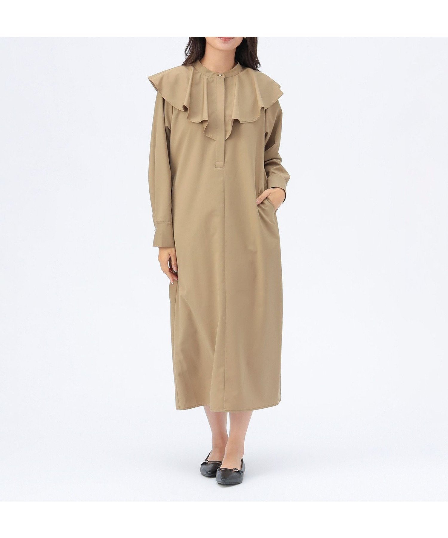 【ビームス ハート/BEAMS HEART】のフリルネック シャツ ワンピース セレモニー 入学 入園 卒業 卒園 ママスーツ 七五三 通勤 オフィススタイル オンオフ兼用 きれいめ フォーマル ビームスセレモニー2026 インテリア・キッズ・メンズ・レディースファッション・服の通販 founy(ファニー) 　ファッション　Fashion　レディースファッション　Fashion for Women　ワンピース　Dresses　シャツワンピース / 1枚で着映えコーデ　Shirt Dresses　スーツ　Suit, Formalwear　ツイード　Twill, Twill Weave　ネックレス　Necklace, Pendant Necklace　バランス　Balance, Style Balance　パール　Pearl, Pearl Accent　フォーマル　Formal, Dressy　フリル　Frill, Ruffle　マニッシュ　Mannish, Boyish　ロング　Long, Long-Length　エレガント 上品　Elegant　セレモニー　Ceremony　入学式　Entrance Ceremony　卒業式　Graduation Ceremony　ビジネス 仕事 通勤　Business / Work / Commuting　CAMEL|ID: prp329100004779573 ipo3291000000034800475