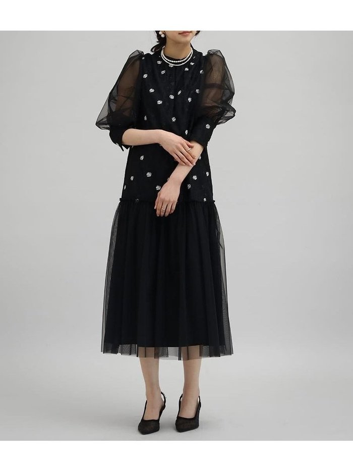 【ラシュッド/LASUD】のフラワー刺繍チュールティアードドレス インテリア・キッズ・メンズ・レディースファッション・服の通販 founy(ファニー) https://founy.com/ ファッション Fashion レディースファッション Fashion for Women ワンピース Dresses フォーマル・パーティードレス・結婚式用ドレス Elegant & Casual Dresses カフス Cuff Design ギャザー Gathered, Ruffled クラシカル Classical, Vintage-Inspired スリーブ Sleeve, Long Sleeve / Short Sleeve チュール Tulip, Tulip Motif ドレス Dress, One-Piece フラワー Flower, Floral フレア Flare, Flared |ID: prp329100004779576 ipo3291000000034667045