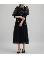 【ラシュッド/LASUD】のフラワー刺繍チュールティアードドレス ブラック|ID: prp329100004779576 ipo3291000000034667046