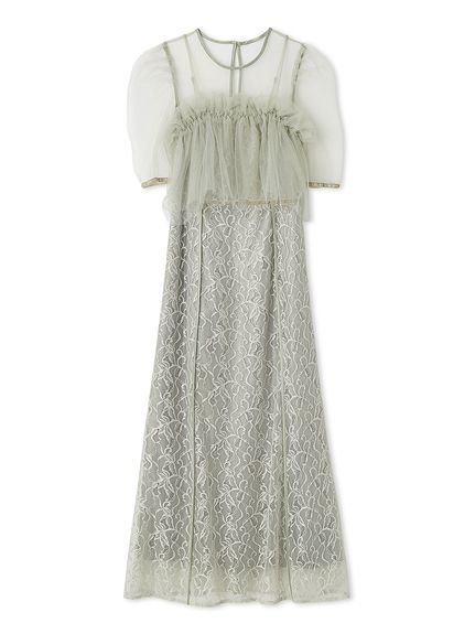 【フレイ アイディー/FRAY I.D】のシルバーリーフレースレイヤードドレス インテリア・キッズ・メンズ・レディースファッション・服の通販 founy(ファニー) 　ファッション　Fashion　レディースファッション　Fashion for Women　ワンピース　Dresses　フォーマル・パーティードレス・結婚式用ドレス　Elegant & Casual Dresses　エアリー　Airy Texture　エレガント 上品　Elegant　ギャザー　Gathered, Ruffled　サテン　Satin, Glossy Fabric　シアー　Sheer, See-Through　シェイプ　Shape, Slim Fit　シルバー　Silver, Metallic Silver　スマート　Smart, Elegant　チュール　Tulip, Tulip Motif　デコルテ　Décolleté, Neckline　ドレス　Dress, One-Piece　フィット　Fit, Slim Fit　フェミニン　Feminine, Girly　プリント　Print, Printed Pattern　ベロア　Velour, Soft Velvet　ボレロ　Bolero, Short Cardigan　モダン　Modern, Contemporary　リュクス　Luxury, Elegant, High-End, Chic　レース　Lace, Lace Fabric　結婚式　Wedding　二次会　After Party　MNT[021]|ID: prp329100004779578 ipo3291000000034667055