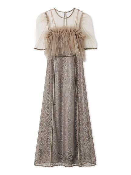 【フレイ アイディー/FRAY I.D】のシルバーリーフレースレイヤードドレス インテリア・キッズ・メンズ・レディースファッション・服の通販 founy(ファニー) 　ファッション　Fashion　レディースファッション　Fashion for Women　ワンピース　Dresses　フォーマル・パーティードレス・結婚式用ドレス　Elegant & Casual Dresses　エアリー　Airy Texture　エレガント 上品　Elegant　ギャザー　Gathered, Ruffled　サテン　Satin, Glossy Fabric　シアー　Sheer, See-Through　シェイプ　Shape, Slim Fit　シルバー　Silver, Metallic Silver　スマート　Smart, Elegant　チュール　Tulip, Tulip Motif　デコルテ　Décolleté, Neckline　ドレス　Dress, One-Piece　フィット　Fit, Slim Fit　フェミニン　Feminine, Girly　プリント　Print, Printed Pattern　ベロア　Velour, Soft Velvet　ボレロ　Bolero, Short Cardigan　モダン　Modern, Contemporary　リュクス　Luxury, Elegant, High-End, Chic　レース　Lace, Lace Fabric　結婚式　Wedding　二次会　After Party　PNK[066]|ID: prp329100004779578 ipo3291000000034667056