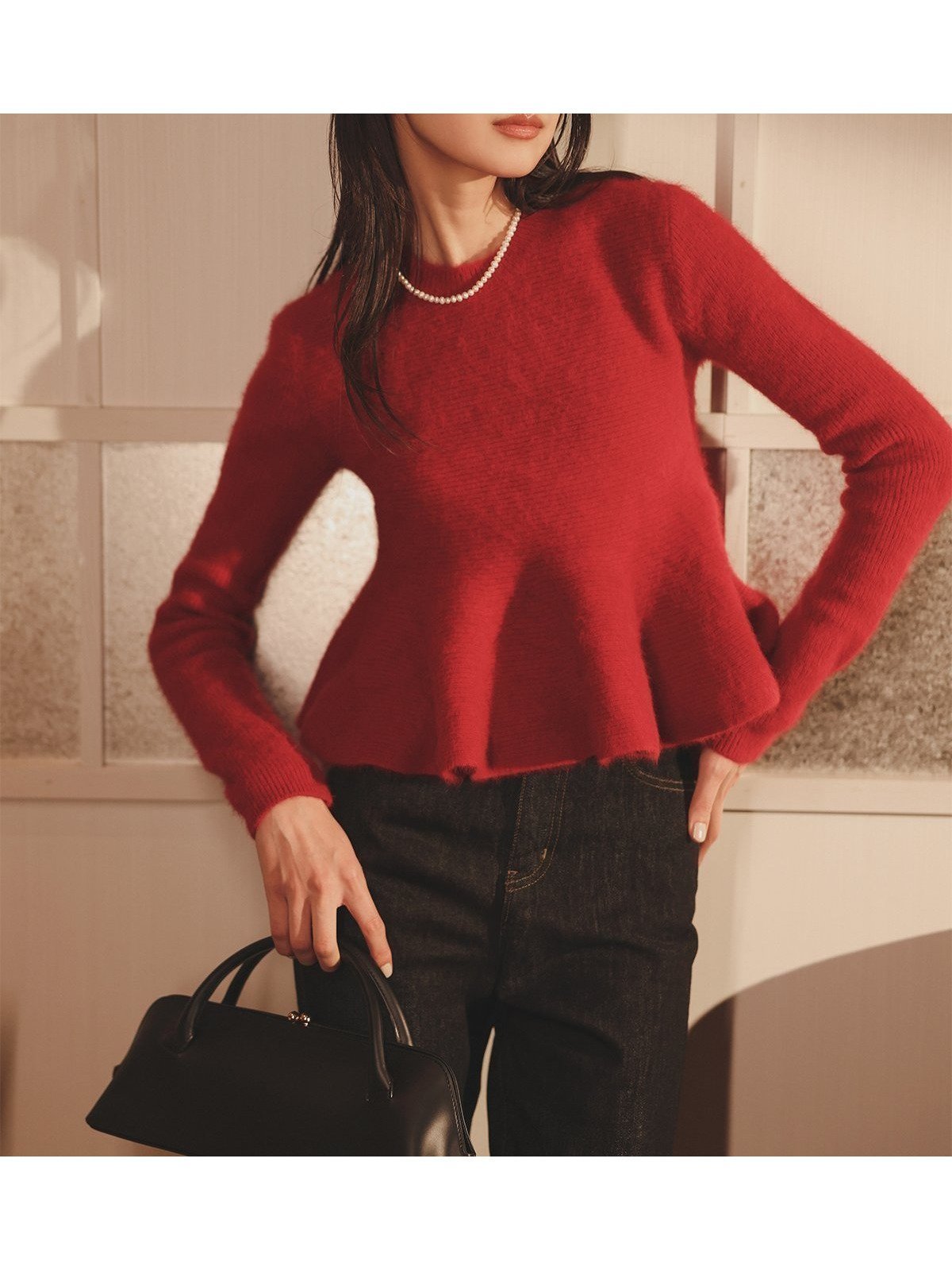 【アニュアンス/anuans】のペプラムショートニットトップス インテリア・キッズ・メンズ・レディースファッション・服の通販 founy(ファニー) ファッション Fashion レディースファッション Fashion for Women トップス・カットソー Cut & Sew Tops ニット Knit Tops & Sweaters エレガント 上品 Elegant フィット Fit, Slim Fit フェミニン Feminine, Girly フォックス Fox, Fox Fur フレア Flare, Flared ペプラム Peplum, Flared Hem ラグジュアリー Luxury, Elegant RED|ID: prp329100004779594 ipo3291000000034780292