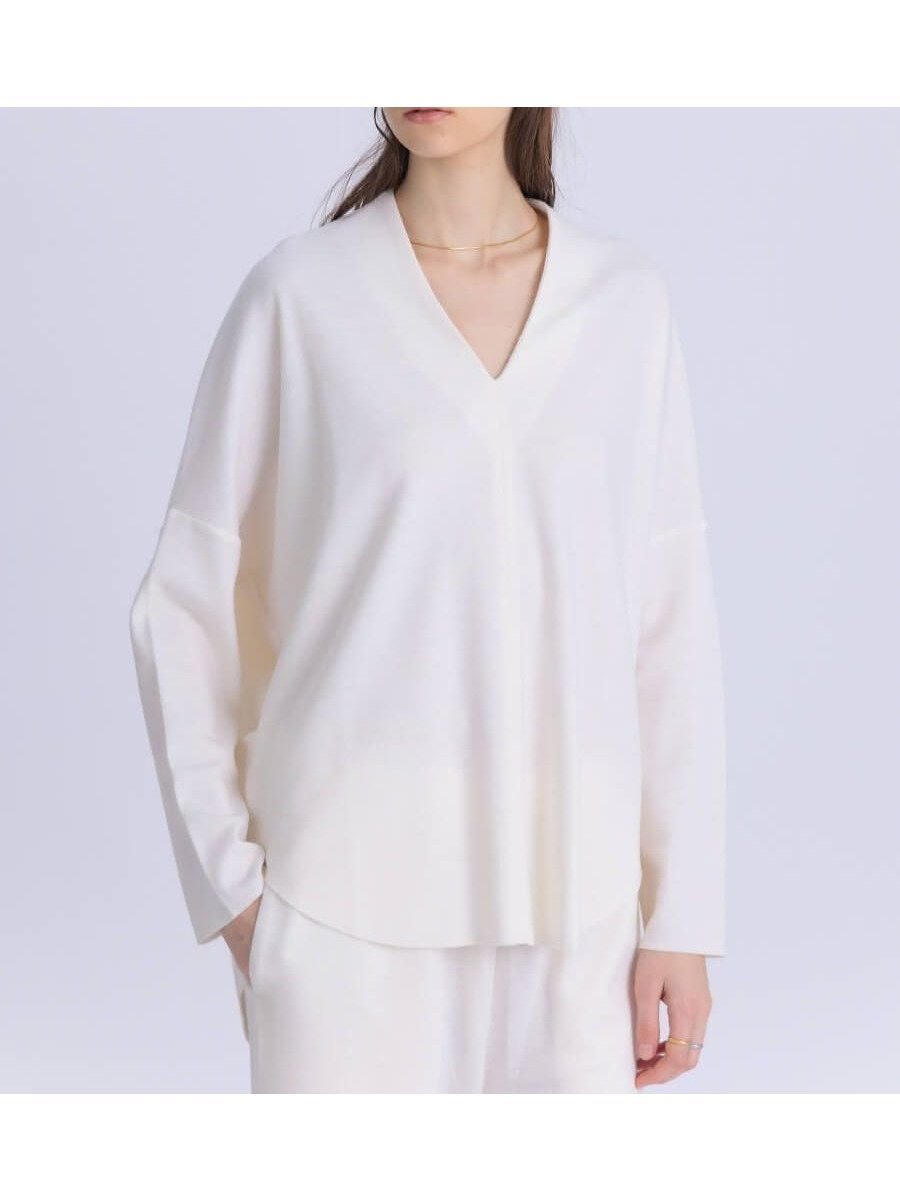 【ラシュッド/LASUD】のウールスムースVネックプルオーバー インテリア・キッズ・メンズ・レディースファッション・服の通販 founy(ファニー) ファッション Fashion レディースファッション Fashion for Women トップス・カットソー Cut & Sew Tops カジュアルプルオーバー・ニットトップス Pullovers & Knit Tops / Casual Pullovers Vネックトップス V-Neck Tops / V-Cut Neckline Shirts カットソー Cut and Sewn Top コラボ Collaboration, Collab ストレッチ Stretch, Stretchy Fabric ダブル Double, Double-Breasted 人気 Popular, Best Seller バランス Balance, Style Balance パターン Pattern, Design Print リラックス Relax, Relaxed Fit エレガント 上品 Elegant アイボリー|ID: prp329100004779600 ipo3291000000034667498