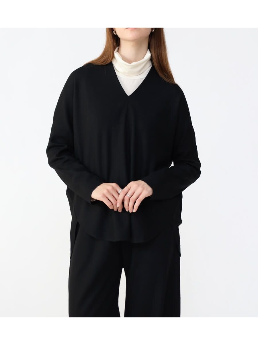 【ラシュッド/LASUD】のウールスムースVネックプルオーバー インテリア・キッズ・メンズ・レディースファッション・服の通販 founy(ファニー) ファッション Fashion レディースファッション Fashion for Women トップス・カットソー Cut & Sew Tops カジュアルプルオーバー・ニットトップス Pullovers & Knit Tops / Casual Pullovers Vネックトップス V-Neck Tops / V-Cut Neckline Shirts カットソー Cut and Sewn Top コラボ Collaboration, Collab ストレッチ Stretch, Stretchy Fabric ダブル Double, Double-Breasted 人気 Popular, Best Seller バランス Balance, Style Balance パターン Pattern, Design Print リラックス Relax, Relaxed Fit エレガント 上品 Elegant ブラック|ID: prp329100004779600 ipo3291000000034667500