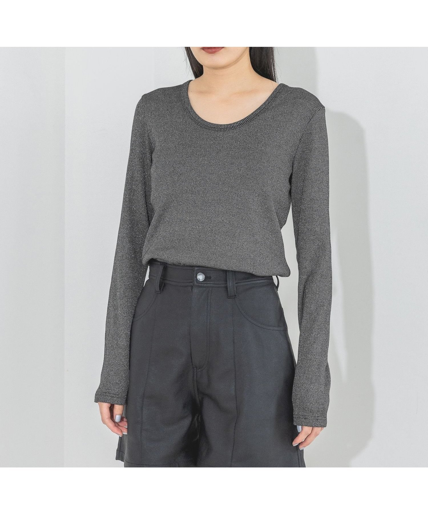 【ジーナシス/JEANASiS】のソフトラメリブUネックLS TEE インテリア・キッズ・メンズ・レディースファッション・服の通販 founy(ファニー) 　ファッション　Fashion　レディースファッション　Fashion for Women　インナー　Innerwear　カーディガン　Cardigan, Knitwear　ジャケット　Jacket, Outerwear　トレンド　Trend, Trending Now　フィット　Fit, Slim Fit　ボトム　Bottoms, Lower Wear　ワイド　Wide, Wide Fit　ブラック系その他|ID: prp329100004779606 ipo3291000000034667620