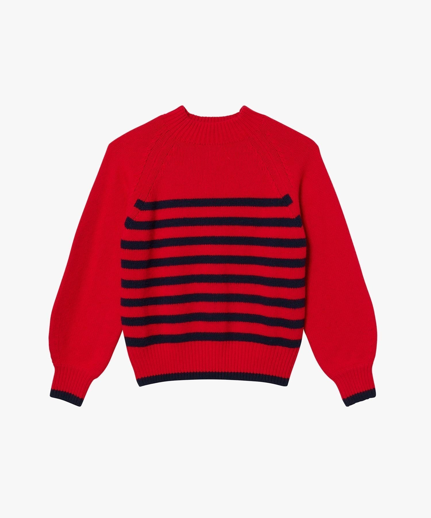 【エーグル/AIGLE】のウールブレンド ボーダーニットモックネックセーター インテリア・キッズ・メンズ・レディースファッション・服の通販 founy(ファニー) 　ファッション　Fashion　レディースファッション　Fashion for Women　トップス・カットソー　Cut & Sew Tops　ニット　Knit Tops & Sweaters　カフス　Cuff Design　スタンド　Stand Collar, Upright Stand　ストライプ　Stripe, Striped Pattern　スリーブ　Sleeve, Long Sleeve / Short Sleeve　パッチ　Patch, Appliqué　モックネック　Mock Neck, Short Turtleneck　冬　Winter / This Winter　レッド|ID: prp329100004779617 ipo3291000000034722995