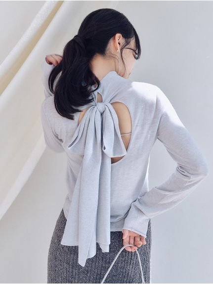【スナイデル/SNIDEL】のバックオープンニットプルオーバー インテリア・キッズ・メンズ・レディースファッション・服の通販 founy(ファニー) 　ファッション　Fashion　レディースファッション　Fashion for Women　トップス・カットソー　Cut & Sew Tops　ニット　Knit Tops & Sweaters　カジュアルプルオーバー・ニットトップス　Pullovers & Knit Tops / Casual Pullovers　ウェーブ　Wavy Pattern　キャミソール　Camisole, Spaghetti Strap Top　今季　This Season, Current Season　サテン　Satin, Glossy Fabric　シアー　Sheer, See-Through　シンプル　Simple, Minimal　ストーン　Stone, Gem-Like　スマート　Smart, Elegant　ハイネック　High Neck, Mock Neck　フィット　Fit, Slim Fit　フロント　Front, Front Design　リボン　Ribbon, Bow　おすすめ　Recommended / Our Picks　LBLU[081]|ID: prp329100004779896 ipo3291000000034720483