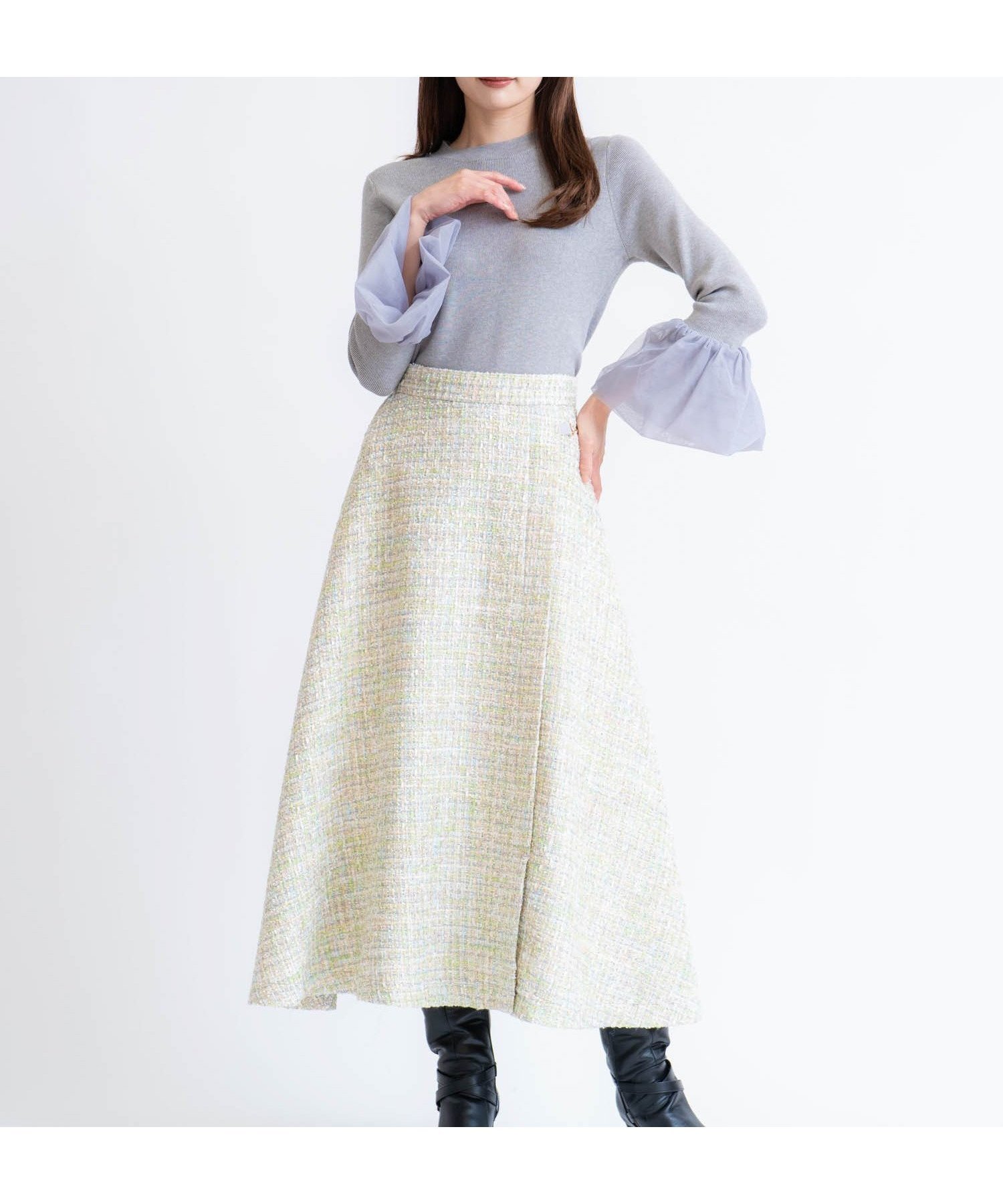 【ノエラ/Noela】のツイードラップスカート 人気、トレンドファッション・服の通販 founy(ファニー) 　ファッション　Fashion　レディースファッション　Fashion for Women　スカート　Skirts　ツイード　Twill, Twill Weave　フェミニン　Feminine, Girly　フレア　Flare, Flared　ポケット　Pocket, Pocket Detail　ラップ　Wrap, Wrap Design　エレガント 上品　Elegant　定番　Standard, Basic Item　 other-1|ID: prp329100004780296 ipo3291000000034678077