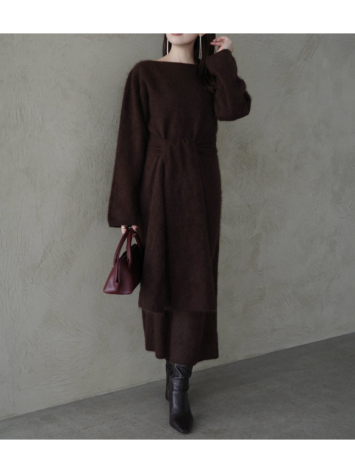 【アニュアンス/anuans】のウールミンクニットワンピース インテリア・キッズ・メンズ・レディースファッション・服の通販 founy(ファニー) ファッション Fashion レディースファッション Fashion for Women ワンピース Dresses ニットワンピース Knit Dresses ラグジュアリー Luxury, Elegant リボン Ribbon, Bow ロング Long, Long-Length BROWN|ID: prp329100004780380 ipo3291000000034679855