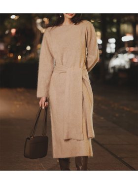 【アニュアンス/anuans】のウールミンクニットワンピース 人気、トレンドファッション・服の通販 founy(ファニー) ファッション Fashion レディースファッション Fashion for Women ワンピース Dresses ニットワンピース Knit Dresses ラグジュアリー Luxury, Elegant リボン Ribbon, Bow ロング Long, Long-Length |ID:prp329100004780380