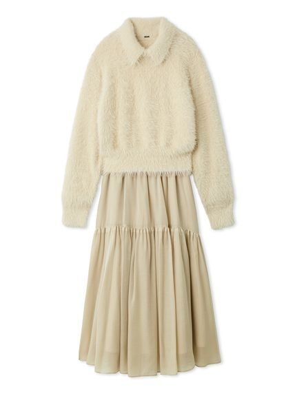 【ミラオーウェン/Mila Owen】の【セットアイテム】衿付きニットティアードスカートコーデSET インテリア・キッズ・メンズ・レディースファッション・服の通販 founy(ファニー) 　ファッション　Fashion　レディースファッション　Fashion for Women　セットアップ　Matching Sets　スカート・ミニ/ミディ/マキシ　Skirts / Mini, Midi & Maxi Skirts　スカート　Skirts　ティアードスカート　Tiered Skirts　シアー　Sheer, See-Through　スマート　Smart, Elegant　ティアードスカート　Tiered Skirt, Flounced Skirt　デニム　Denim, Jeans Material　トレンド　Trend, Trending Now　バランス　Balance, Style Balance　ベビー　Baby, Babywear　ボトム　Bottoms, Lower Wear　モノトーン　Monotone, Black and White　冬　Winter / This Winter　ホリデーシーズン　Holiday Season　IVR[003]|ID: prp329100004780517 ipo3291000000034832092