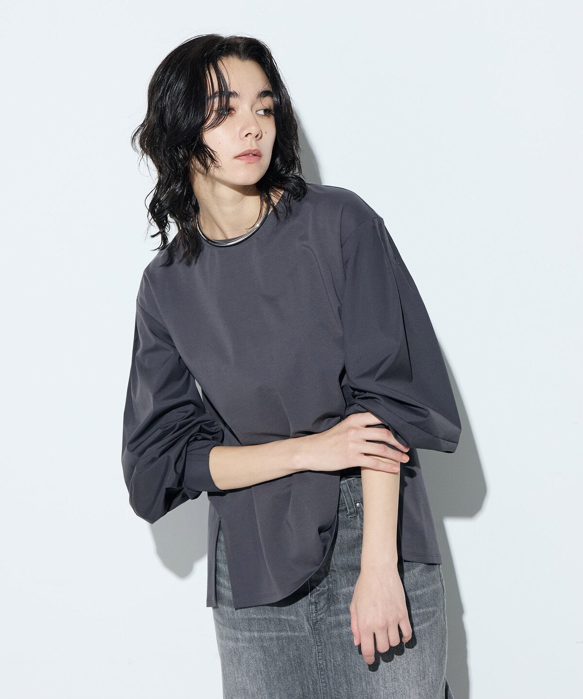 【コムサ/COMME CA】の+サイズ 80ポンチ 袖パフカットソー インテリア・キッズ・メンズ・レディースファッション・服の通販 founy(ファニー) 　ファッション　Fashion　レディースファッション　Fashion for Women　トップス・カットソー　Cut & Sew Tops　カットソー・ベーシックTシャツ　Cut-and-Sewn Tops / Stretch Tees & Basics　カットソー　Cut and Sewn Top　ベスト　Vest, Waistcoat　定番　Standard, Basic Item　08:チャコール|ID: prp329100004781079 ipo3291000000034687661