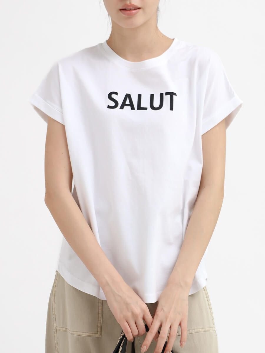 【ラシュッド/LASUD】のフレンチスリーブロゴTシャツ インテリア・キッズ・メンズ・レディースファッション・服の通販 founy(ファニー) ファッション Fashion レディースファッション Fashion for Women トップス・カットソー Cut & Sew Tops シャツ・ブラウス・オフィスカジュアル Elegant Blouses & Button-Ups ロングTシャツ・Tシャツ Longline T-Shirts & Tees バランス Balance, Style Balance ロールアップ Roll-Up, Cuffed Hem 洗える Machine Washable オフホワイト|ID: prp329100004781085 ipo3291000000034687697