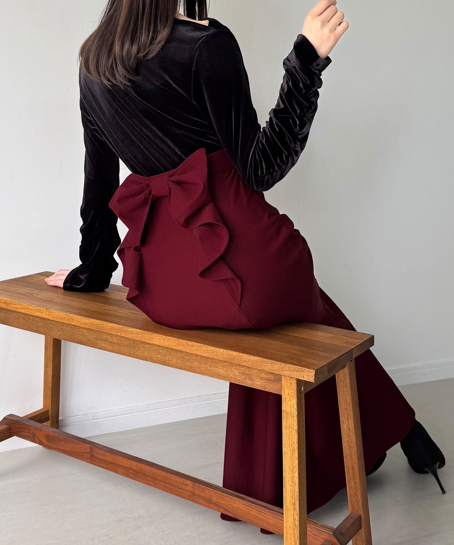 【ジュノア/JUNOAH】のバックリボンマーメイドスカート(裏地無し) インテリア・キッズ・メンズ・レディースファッション・服の通販 founy(ファニー) 　ファッション　Fashion　レディースファッション　Fashion for Women　スカート　Skirts　ボルドー|ID: prp329100004781131 ipo3291000000034688048