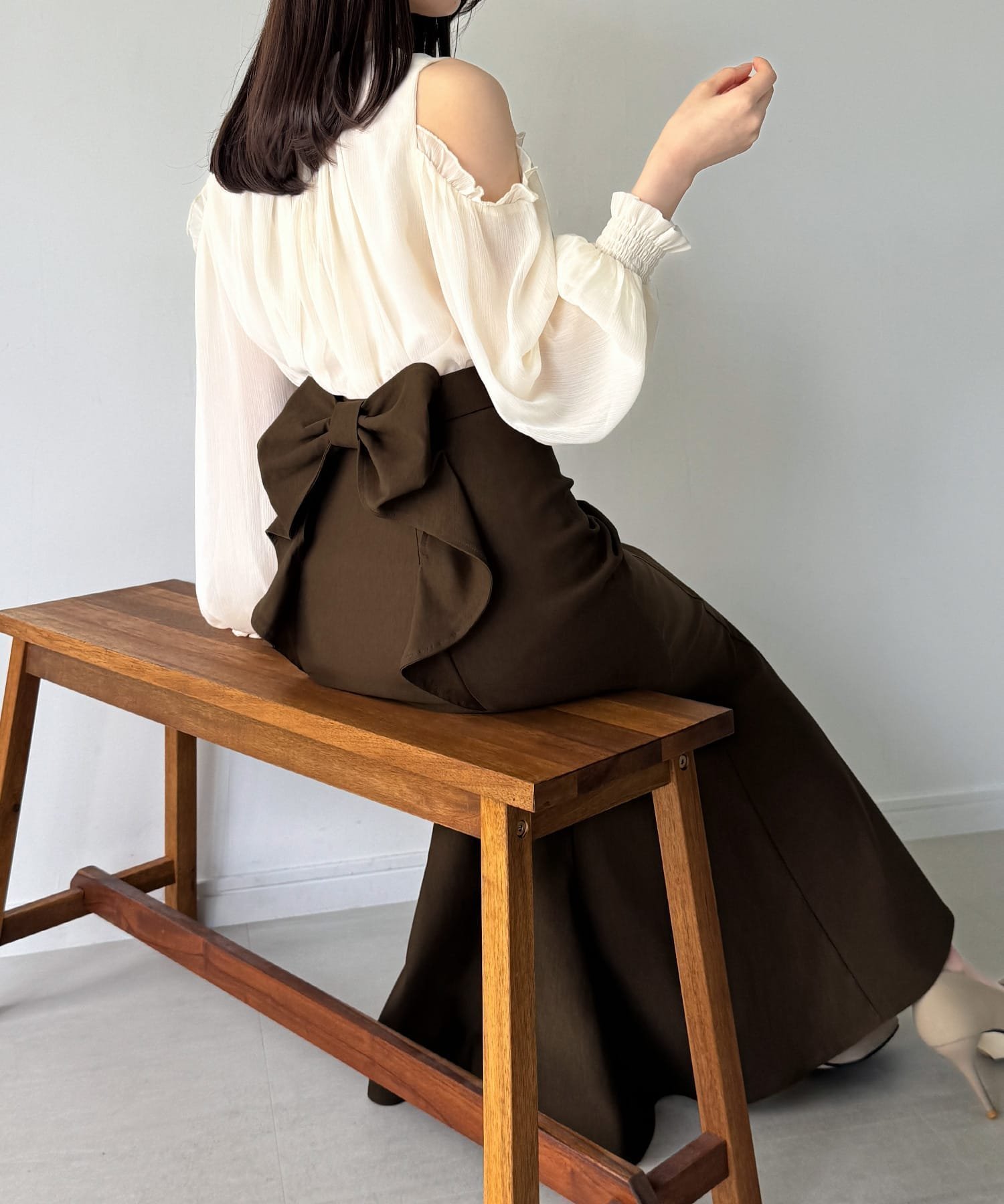 【ジュノア/JUNOAH】のバックリボンマーメイドスカート(裏地無し) インテリア・キッズ・メンズ・レディースファッション・服の通販 founy(ファニー) 　ファッション　Fashion　レディースファッション　Fashion for Women　スカート　Skirts　ブラウン|ID: prp329100004781131 ipo3291000000034688049