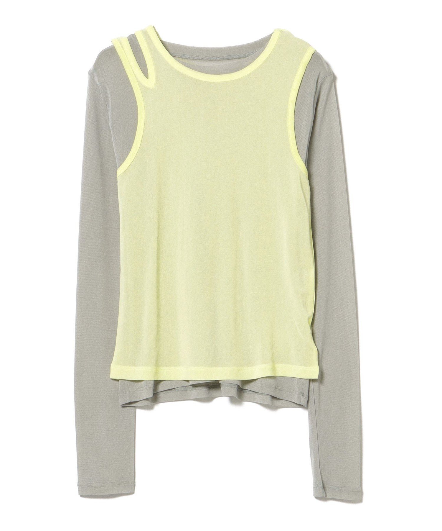 【ビームス ウイメン/BEAMS】の変形 タンクトップ * シアー プルオーバー (セットアイテム) インテリア・キッズ・メンズ・レディースファッション・服の通販 founy(ファニー) 　ファッション　Fashion　レディースファッション　Fashion for Women　トップス・カットソー　Cut & Sew Tops　カジュアルプルオーバー・ニットトップス　Pullovers & Knit Tops / Casual Pullovers　インナー　Innerwear　カットソー　Cut and Sewn Top　シアー　Sheer, See-Through　シンプル　Simple, Minimal　ジャケット　Jacket, Outerwear　ストレート　Straight, Straight Cut　タンク　Tank Top, Sleeveless Top　フィット　Fit, Slim Fit　ベスト　Vest, Waistcoat　LIGHTGREY×YELLOW|ID: prp329100004781139 ipo3291000000034688132