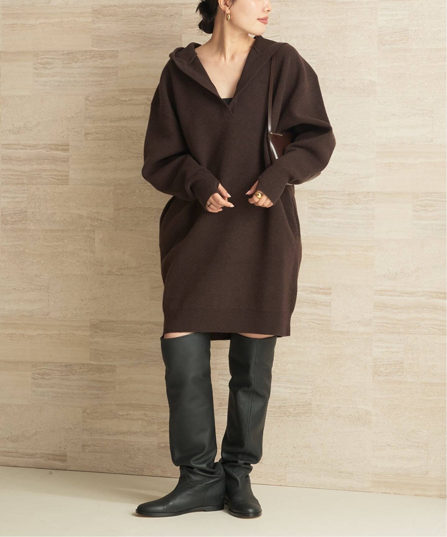 【プラージュ/Plage】のフーディー ミニワンピース インテリア・キッズ・メンズ・レディースファッション・服の通販 founy(ファニー) 　ファッション　Fashion　レディースファッション　Fashion for Women　ワンピース　Dresses　おすすめ　Recommended / Our Picks　なめらか　Smooth, Silky Texture　インナー　Innerwear　ブラウン|ID: prp329100004781236 ipo3291000000034688875