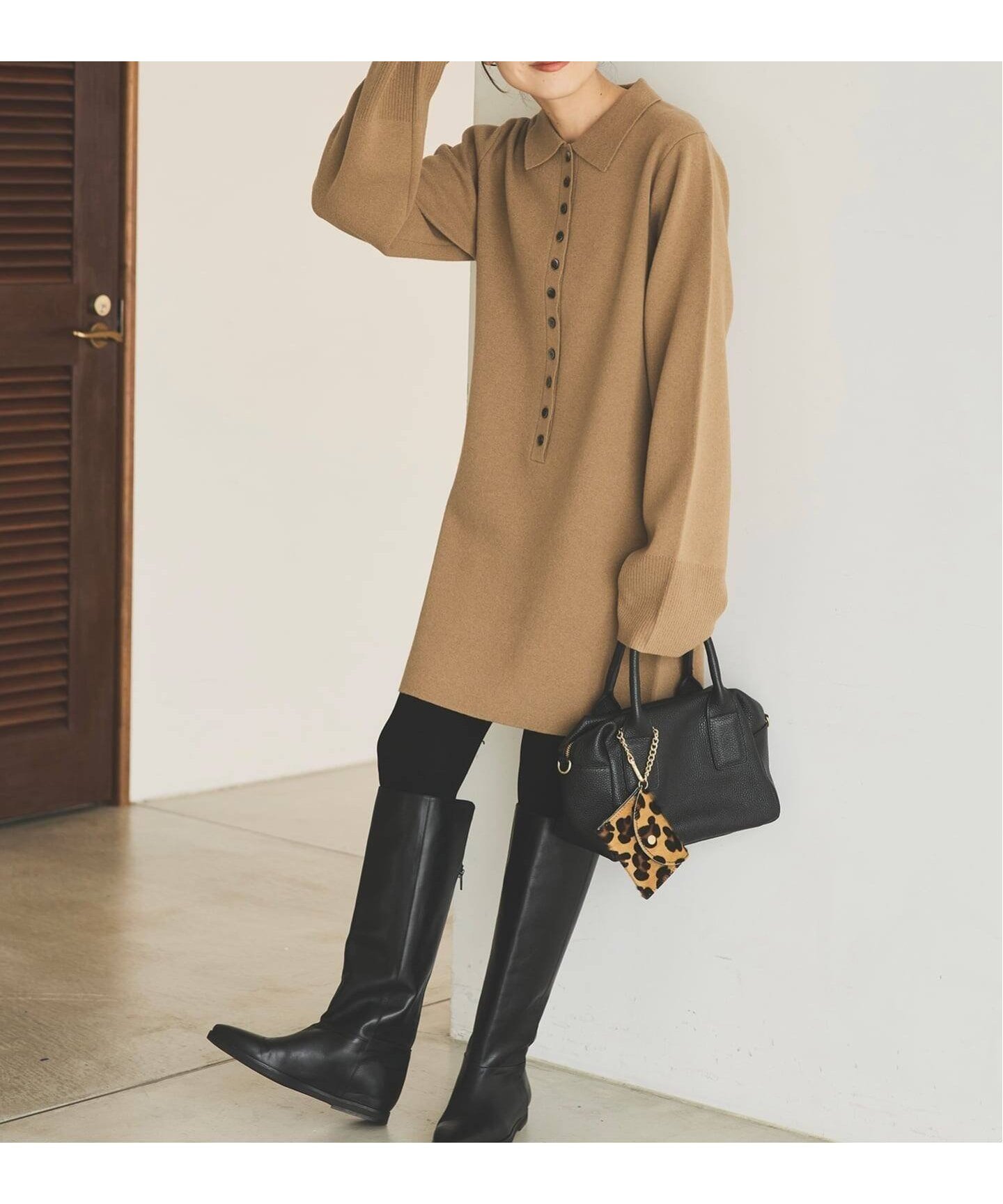 【スピック&スパン/Spick & Span】のポロシャツチュニックニットワンピ インテリア・キッズ・メンズ・レディースファッション・服の通販 founy(ファニー) 　ファッション　Fashion　レディースファッション　Fashion for Women　ワンピース　Dresses　ニットワンピース　Knit Dresses　チュニック　Tunic Tops & Dresses　おすすめ　Recommended / Our Picks　スマート　Smart, Elegant　デニム　Denim, Jeans Material　フロント　Front, Front Design　ボトム　Bottoms, Lower Wear　ポロシャツ　Polo Shirt, Collared Tee　ミラノリブ　Milano Rib, Milano Stitch　ルーズ　Loose, Oversized　キャメル|ID: prp329100004781238 ipo3291000000034688882