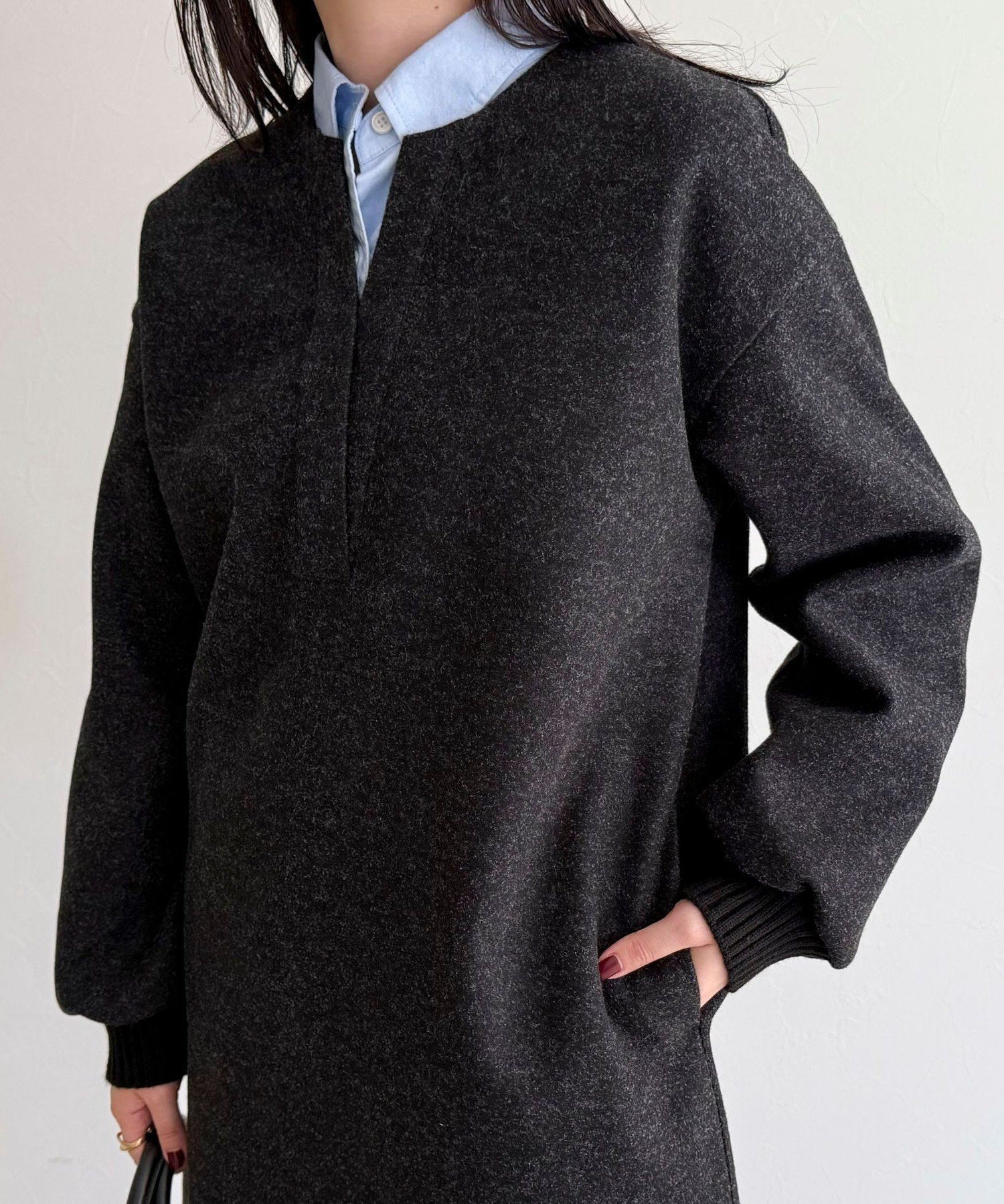 【フレディ&グロスター/FREDY&GLOSTER】のソフトニットメルトンワンピース インテリア・キッズ・メンズ・レディースファッション・服の通販 founy(ファニー) 　ファッション　Fashion　レディースファッション　Fashion for Women　ワンピース　Dresses　2025年　2025　2025-2026秋冬・A/W　Autumn/Winter 2025–26 AW25–26　おすすめ　Recommended / Our Picks　カットソー　Cut and Sewn Top　シンプル　Simple, Minimal　スキッパー　Skipper, Open Collar　タートルネック　Turtleneck, High Neck　メルトン　Melton, Heavy Wool　リラックス　Relax, Relaxed Fit　エレガント 上品　Elegant　冬　Winter / This Winter　チャコールグレー|ID: prp329100004781240 ipo3291000000034688897