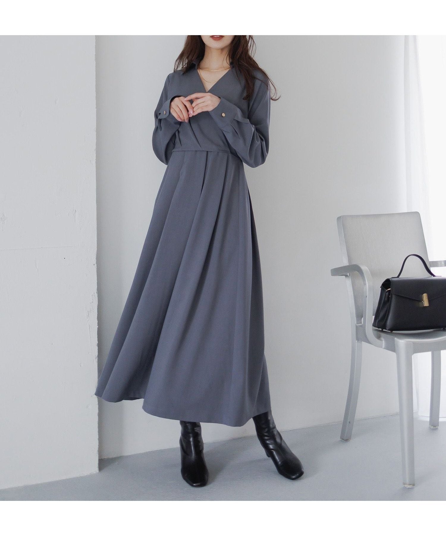 【アンデミュウ/Andemiu】のカシュクールワンピース インテリア・キッズ・メンズ・レディースファッション・服の通販 founy(ファニー) ファッション Fashion レディースファッション Fashion for Women ワンピース Dresses おすすめ Recommended / Our Picks エレガント 上品 Elegant カシュクール Wrap Design 夏 Summer ブルーグレー|ID: prp329100004781381 ipo3291000000034871612