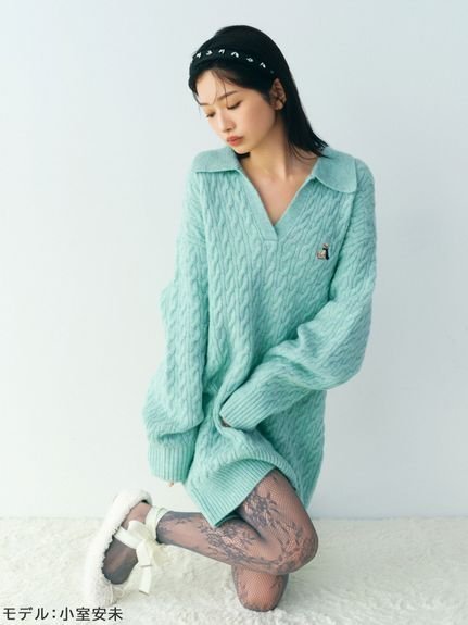 【リリーブラウン/Lily Brown】のLily Bearケーブルニットワンピース インテリア・キッズ・メンズ・レディースファッション・服の通販 founy(ファニー) 　ファッション　Fashion　レディースファッション　Fashion for Women　ワンピース　Dresses　ニットワンピース　Knit Dresses　クラシカル　Classical, Vintage-Inspired　スマート　Smart, Elegant　マフラー　Scarf, Muffler　レギンス　Leggings, Stretch Pants　ロング　Long, Long-Length　冬　Winter / This Winter　MNT[021]|ID: prp329100004781452 ipo3291000000034690347