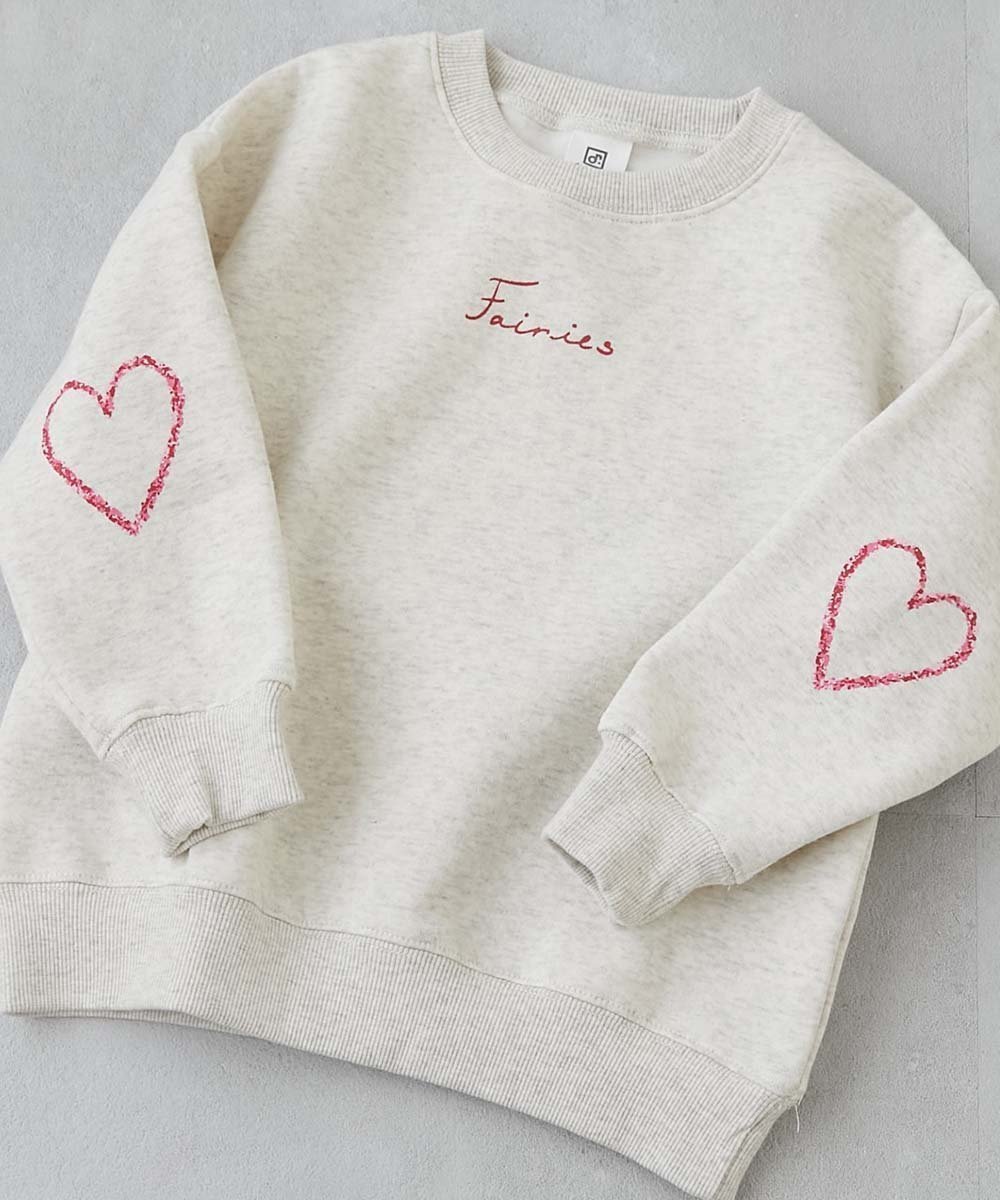 【デビロック/devirock / KIDS】のデビラボ ガールズ プリント BOXシルエット 裏起毛トレーナー トレーナー 25AW インテリア・キッズ・メンズ・レディースファッション・服の通販 founy(ファニー) ファッション Fashion キッズファッション Fashion for Kids スニーカー Sneakers, Trainers トレーナー Sweatshirt, Trainer プリント Print, Printed Pattern おすすめ Recommended / Our Picks 2025年 2025 2025-2026秋冬・A/W Autumn/Winter 2025–26 AW25–26 025-袖ハート-オートミール|ID: prp329100004781603 ipo3291000000034692620